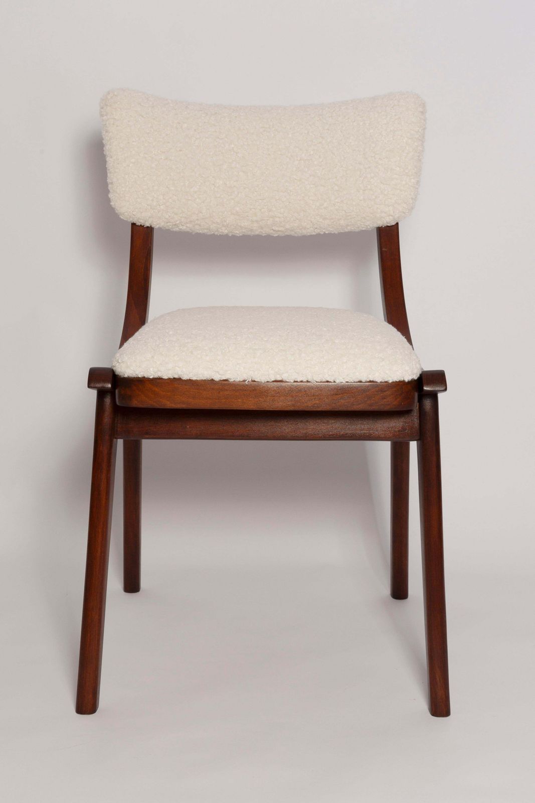 Ten Mid Century Modern Bumerang Chairs, Light Creme White Boucle, Poland, 1960s photo buy