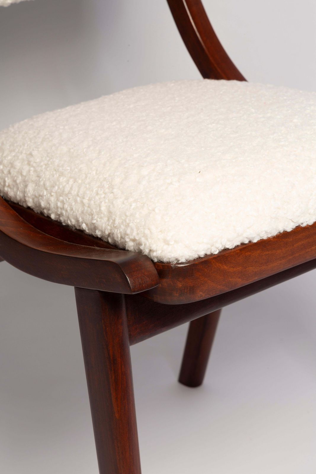 Ten Mid Century Modern Bumerang Chairs, Light Creme White Boucle, Poland, 1960s photo vintage