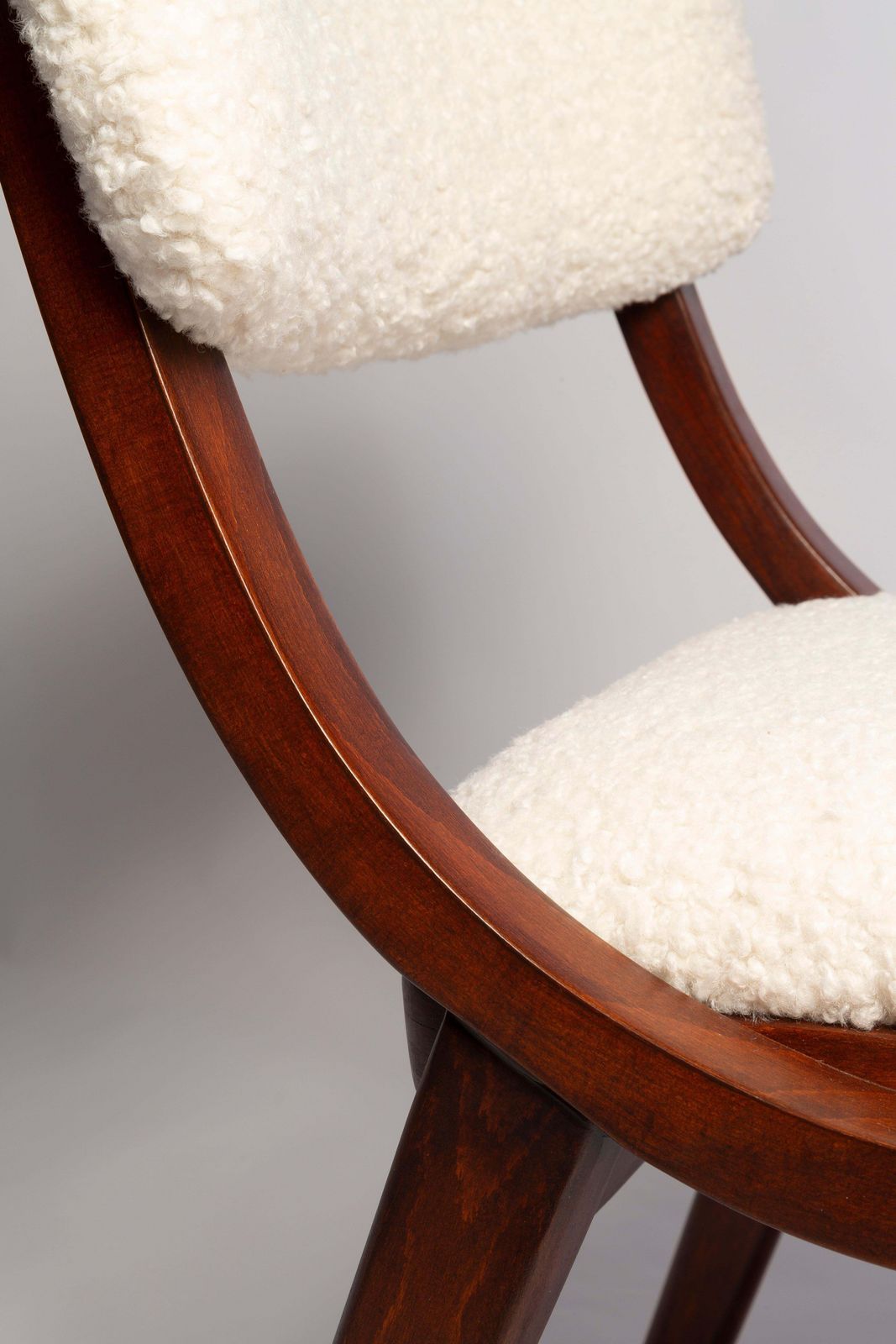photo for sale Ten Mid Century Modern Bumerang Chairs, Light Creme White Boucle, Poland, 1960s