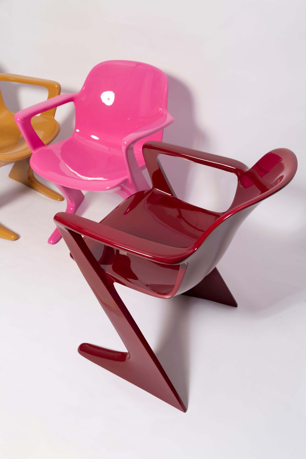 Set Of Four Sand Pink Purple And Red Kangaroo Chairs, Ernst Moeckl, Germany 1960 photo buy