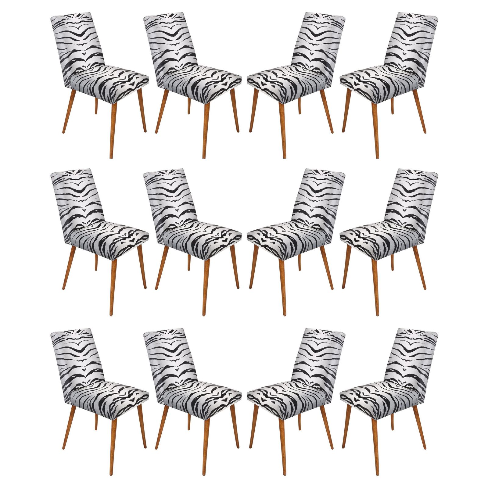 Set Of Twelve 20th Century Black And White Zebra Velvet Chairs, Europe, 1960s