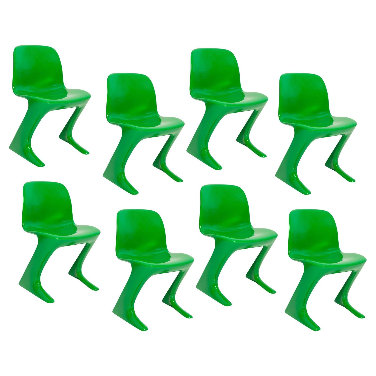Set Of Eight Green Kangaroo Chairs Designed By Ernst Moeckl, Germany, 1960s