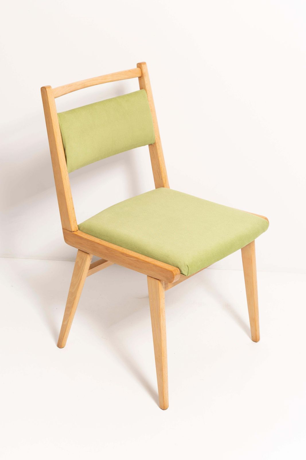 Set Of Twelve Mid Century Light Green Velvet Chairs, Poland, 1960s photo for sale