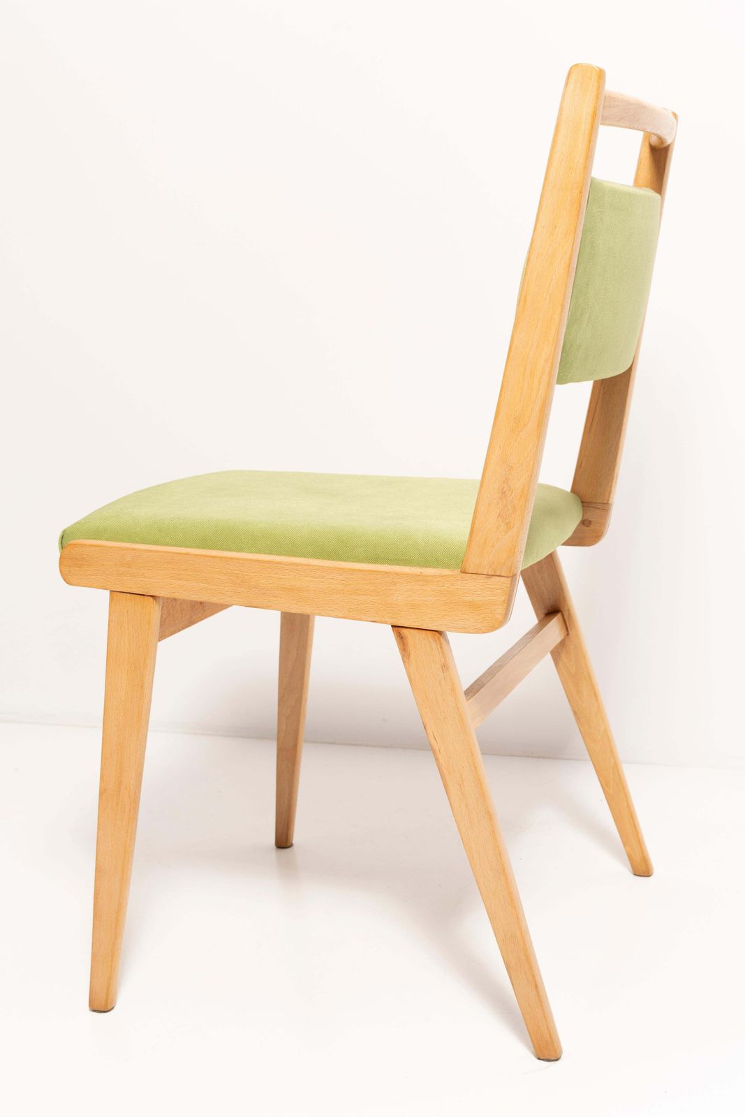 Set Of Twelve Mid Century Light Green Velvet Chairs, Poland, 1960s photo buy