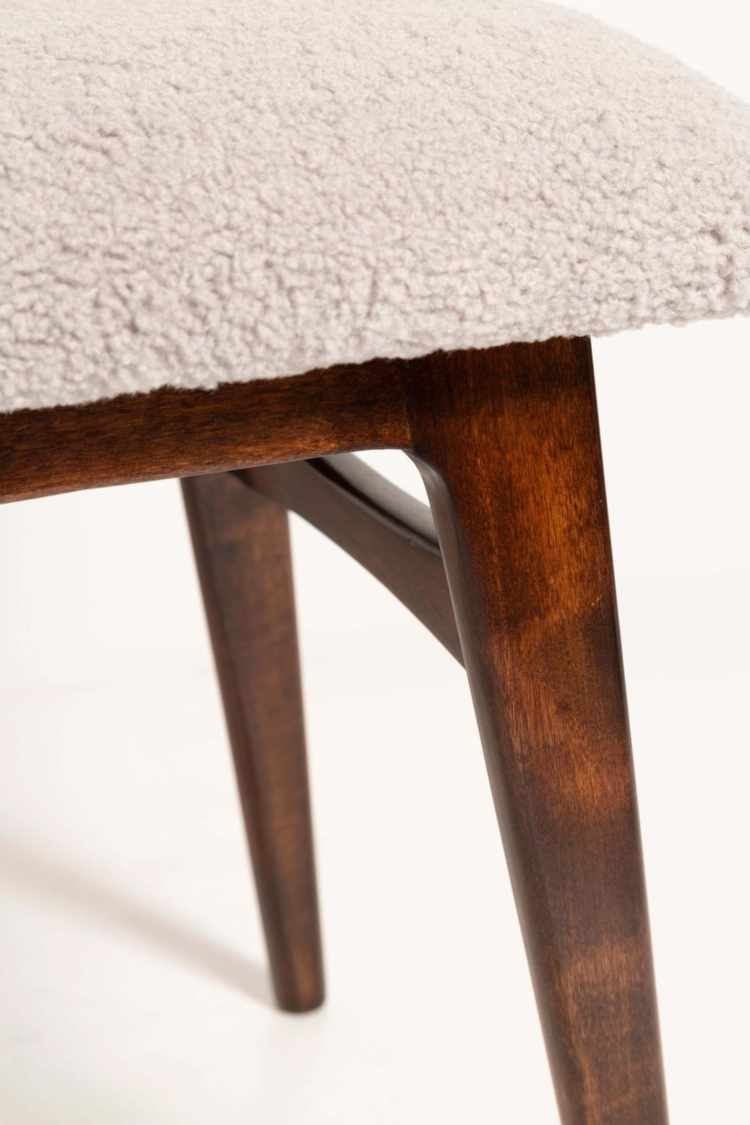 Set Of Ten Mid Century Chairs, Light Gray Boucle, Dark Walnut Wood, Europe, 1960s photo vinterior