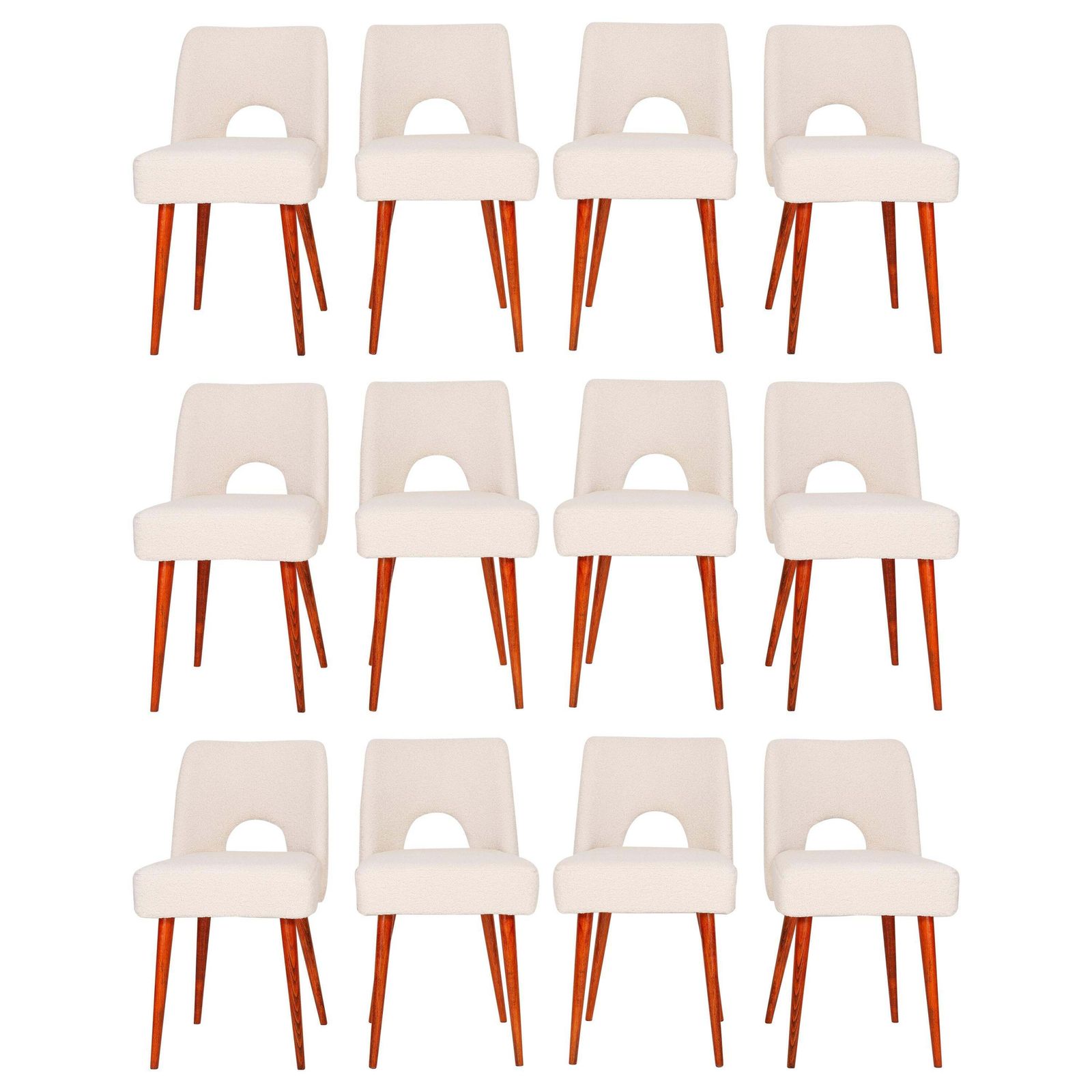 Set Of Twelve Light Crème Boucle 'Shell' Chairs, 1960s