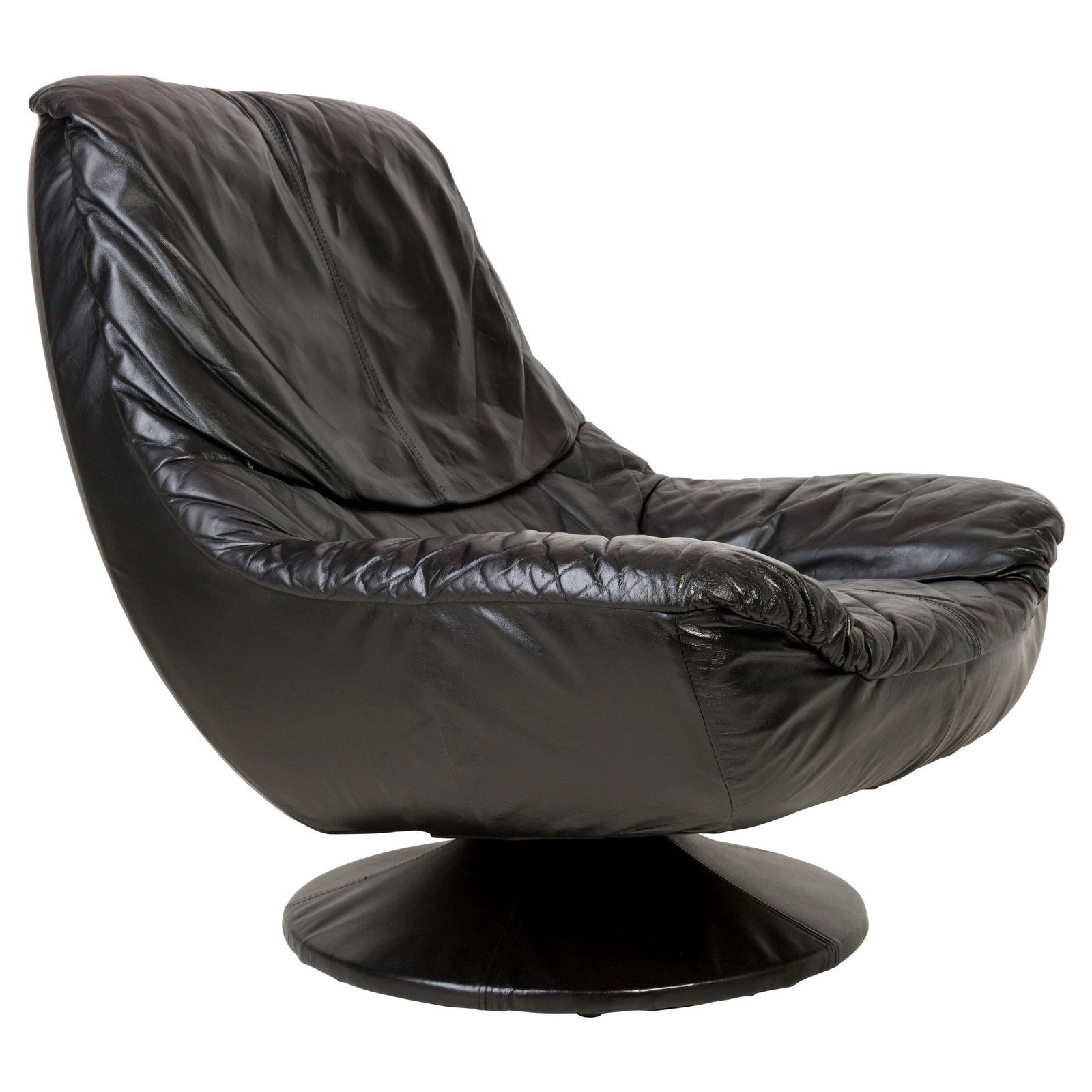 Vintage zwartleren draaifauteuil, Italië, ca. jaren 1960 photo furniture