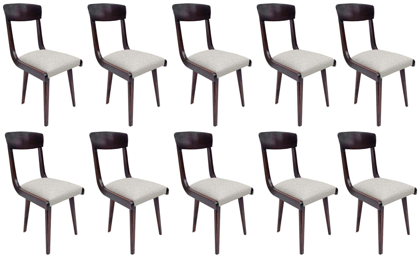 photo furniture Set Van Tien Mid Century Stoelen Met Beige Velours Bekleding En Donker Houten Frame, Europa, Jaren 1960