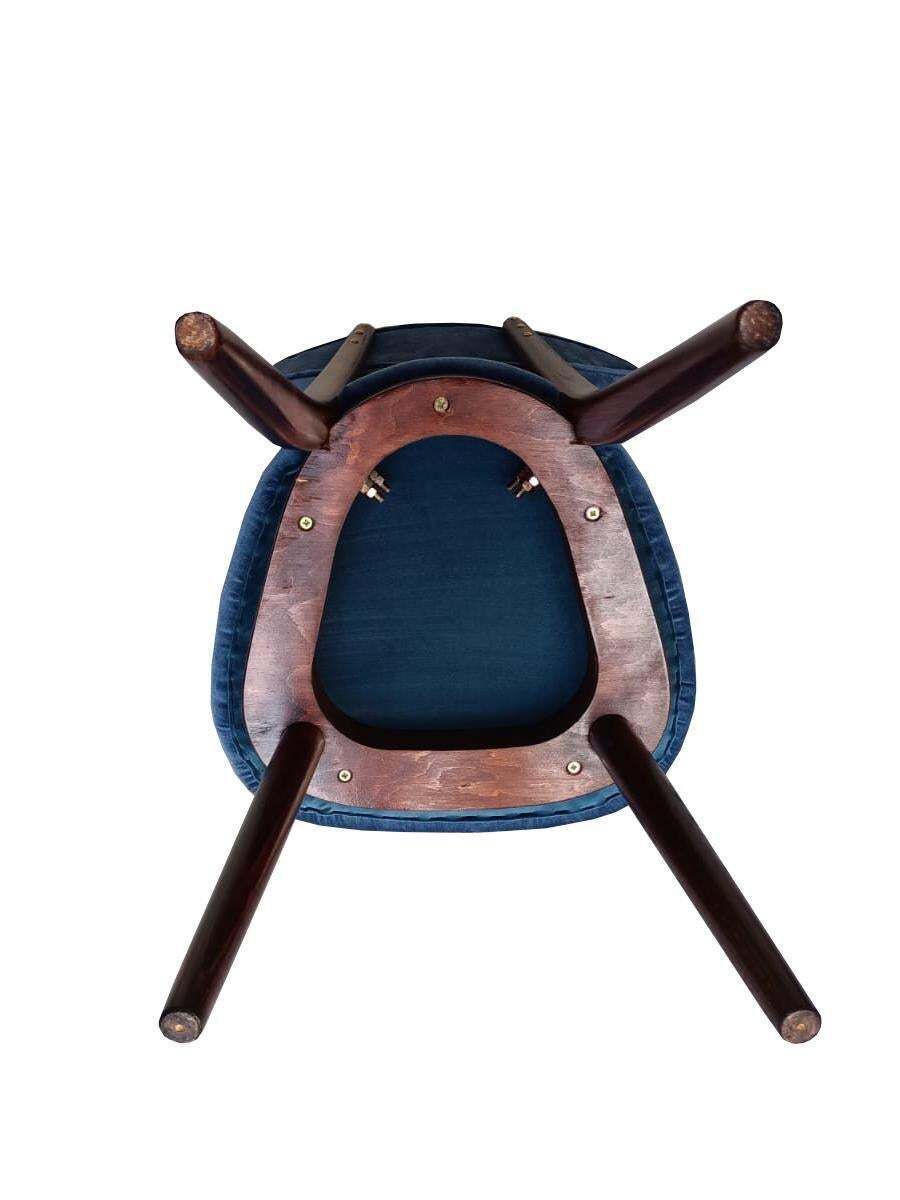 Set Of Twelve Mid Century Blue Velvet, Walnut Wood, Heart Chairs, Poland, 1960s photo vintage