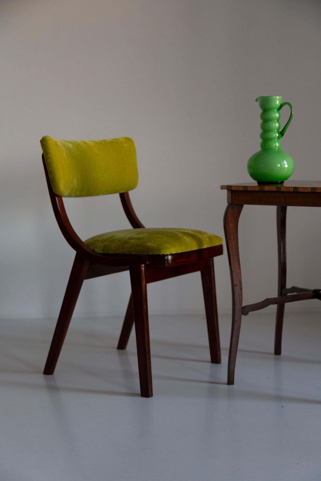 Ten Mid Century Modern Bumerang Chairs, Lime Velvet Plushy Dedar, Poland, 1960s photo furniture