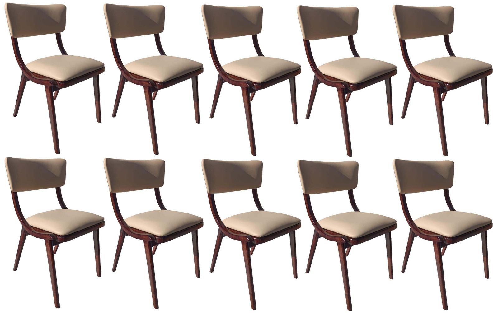 Set Van Tien Mid Century Modern Bumerang Stoelen, Lichtcrème Leer, Polen, 1960 photo vinterior