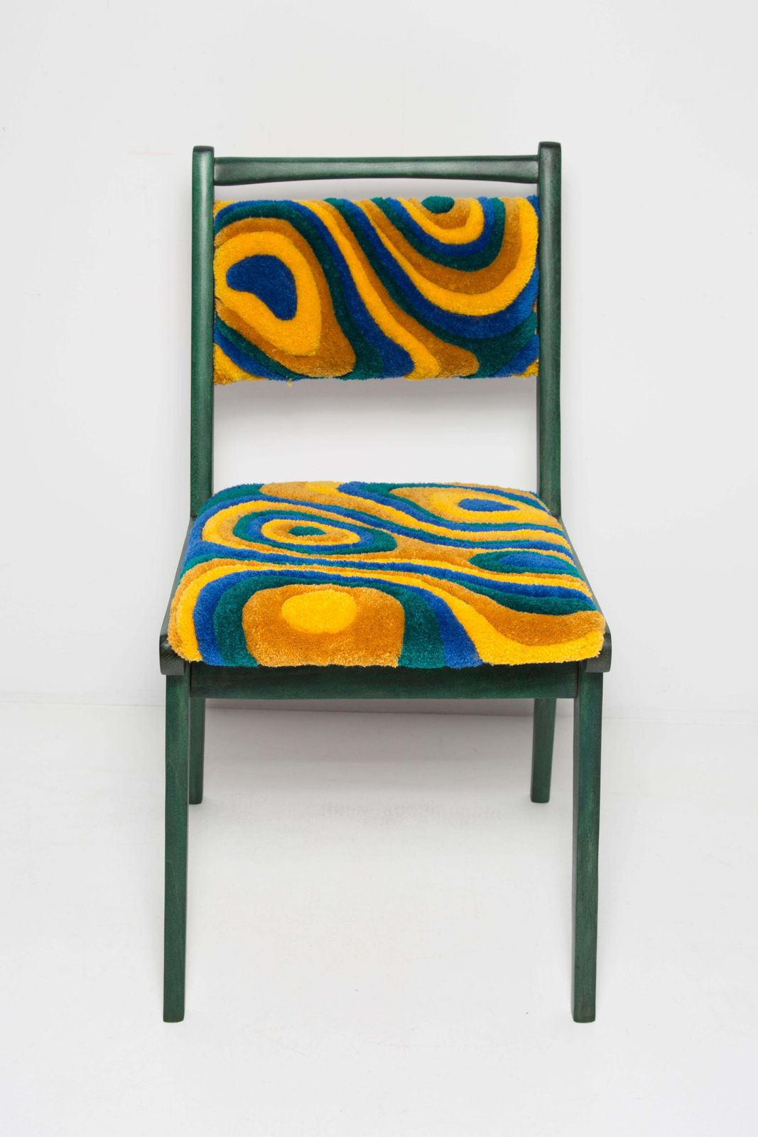 Tien Mid Century Fauteuils, Groen En Geel Gewatteerde Wollen Bekleding, Europa, Polen, Ca. Jaren 1960 photo for sale