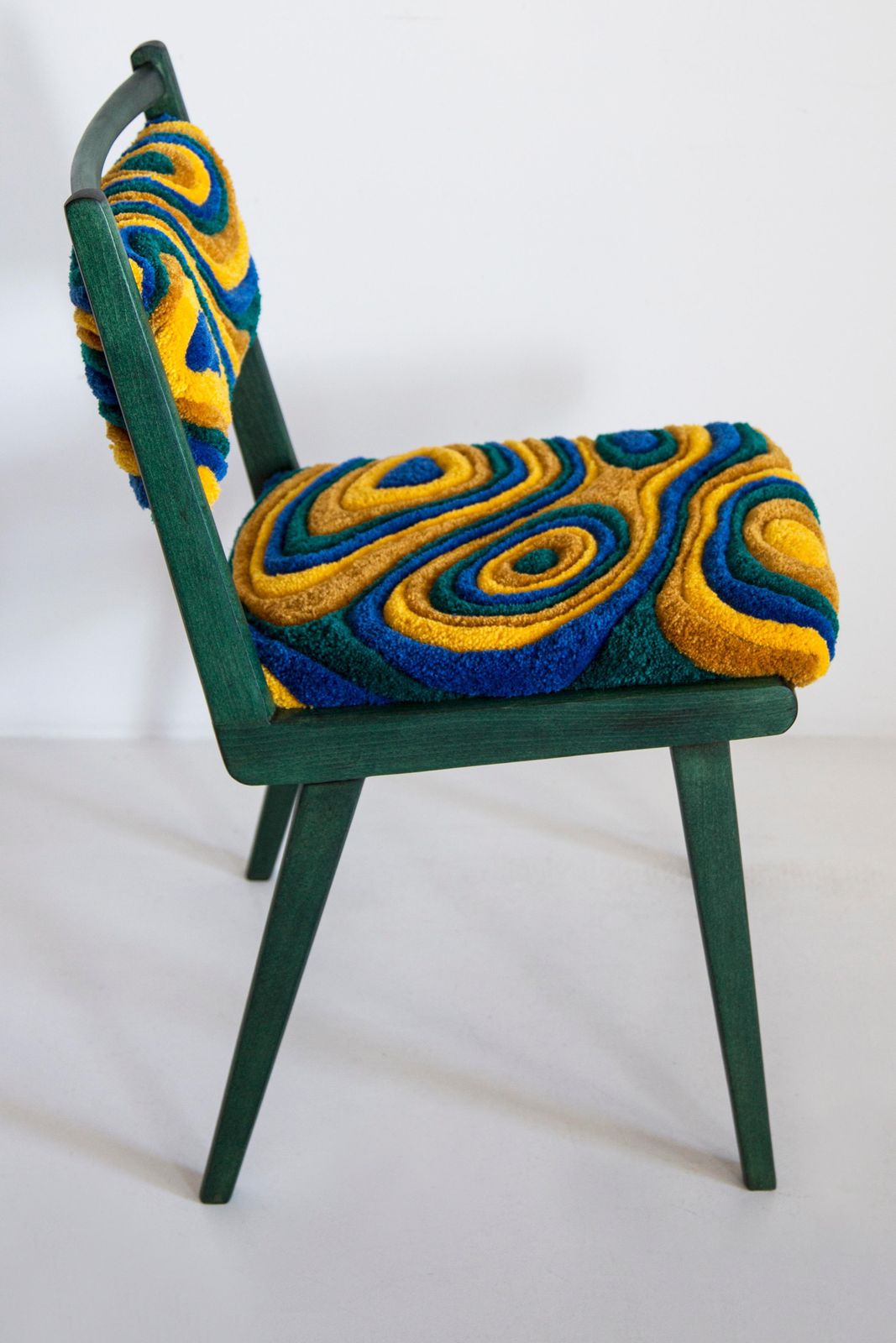 Tien Mid Century Fauteuils, Groen En Geel Gewatteerde Wollen Bekleding, Europa, Polen, Ca. Jaren 1960 photo vintage