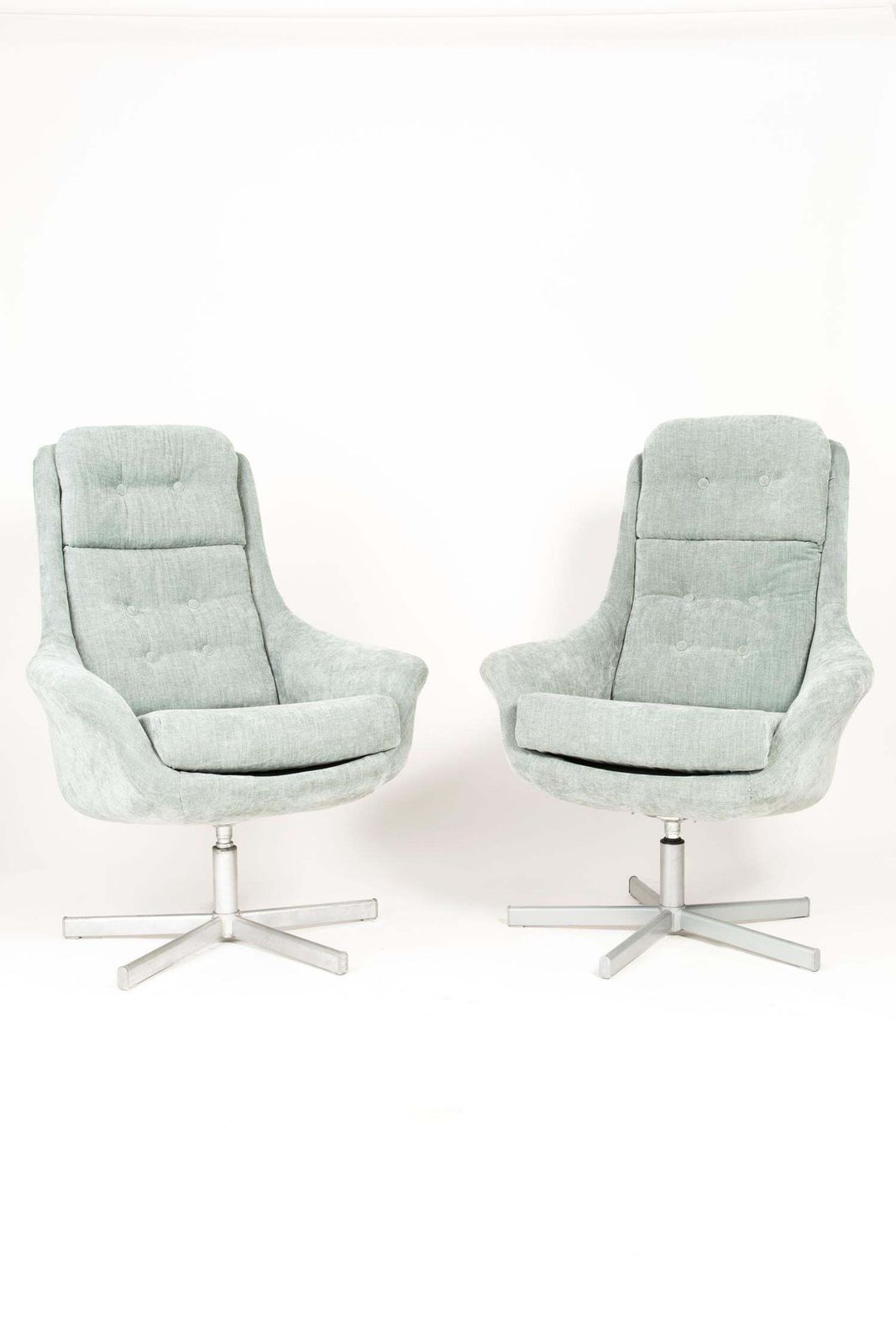 Set Of Two 20th Century Vintage Light Green Swivel Armchairs, 1960s photo for sale