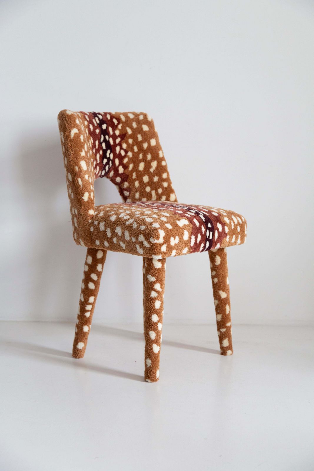 Six Mid Century Hand Tufting Roe Deer Bambi Wool Shell Chairs, Europe, 1960s photo furniture