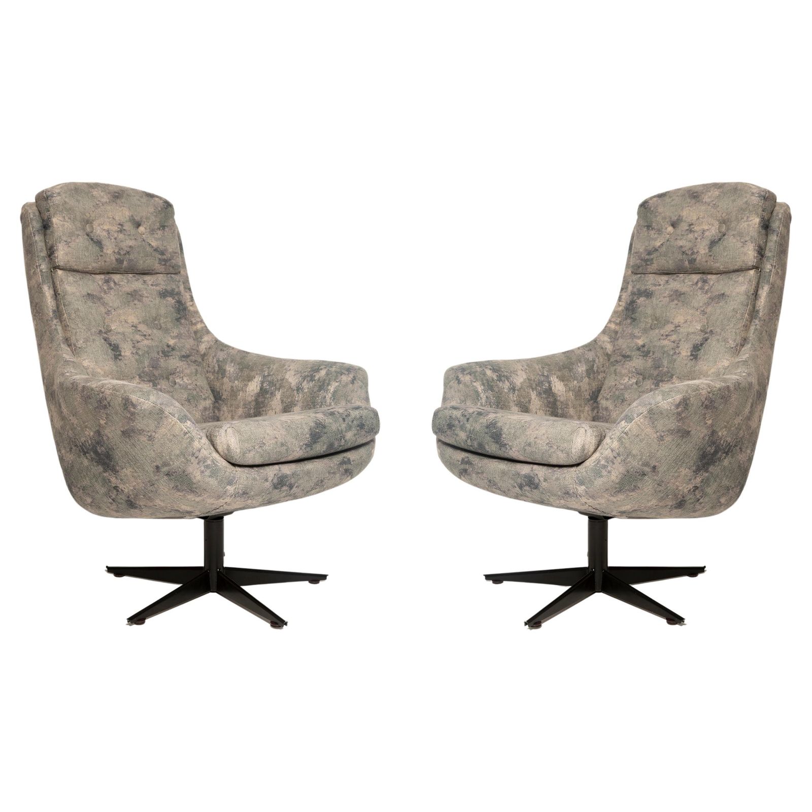 Set Of Two Midcentury Vintage Beige Green Swivel Armchairs, Europe, 1960s