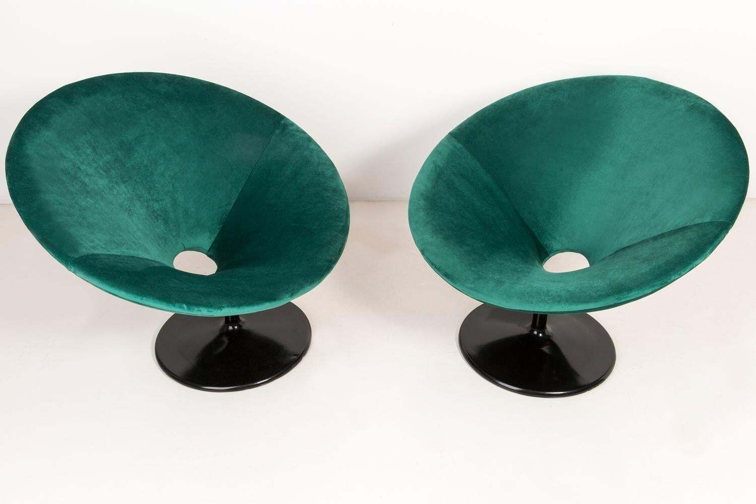 Set Van Twee Vintage Donkergroene Draaibare Fauteuils, Jaren 1960 photo for sale