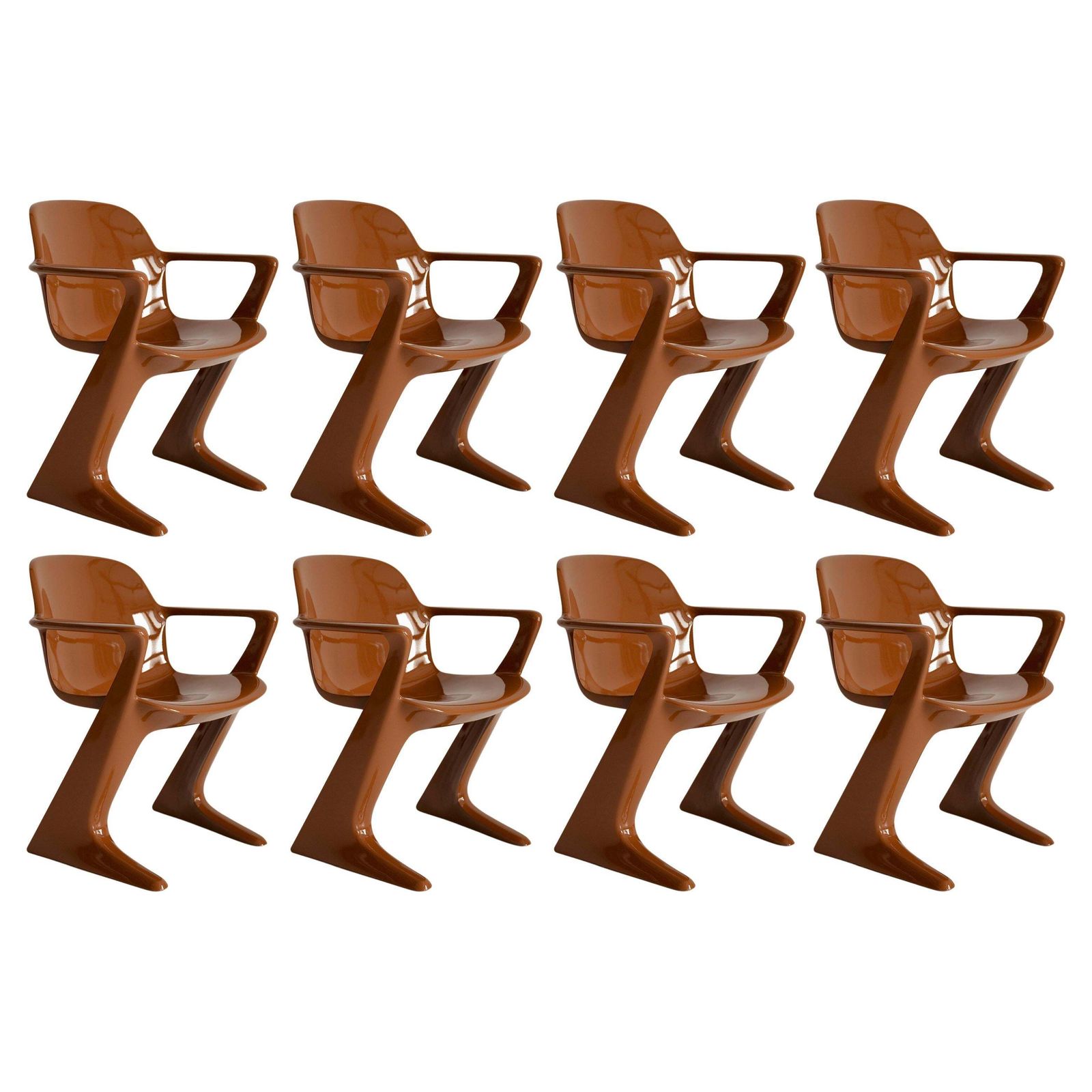 Set Of Eight Mid Century Mocha Pantone Kangaroo Chairs, Ernst Moeckl, Germany