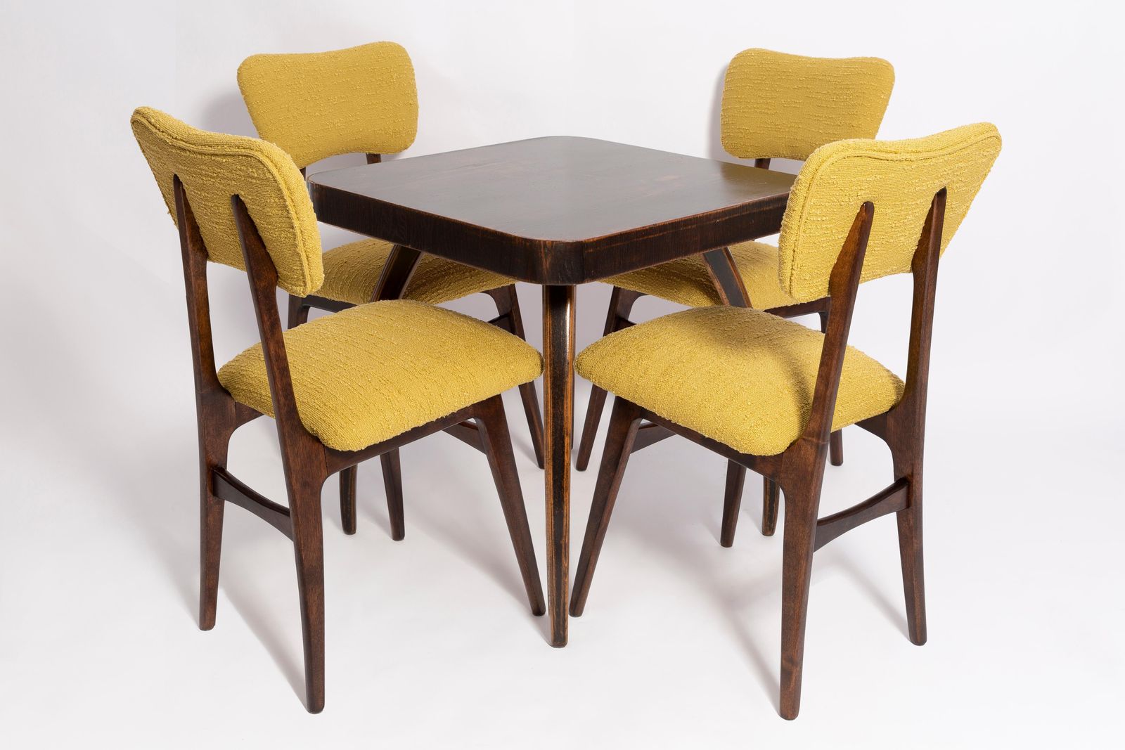 Mid Century Table By Jindřich Halabala And Set Of 4 Boucle Chairs, Europe, 1960s photo furniture