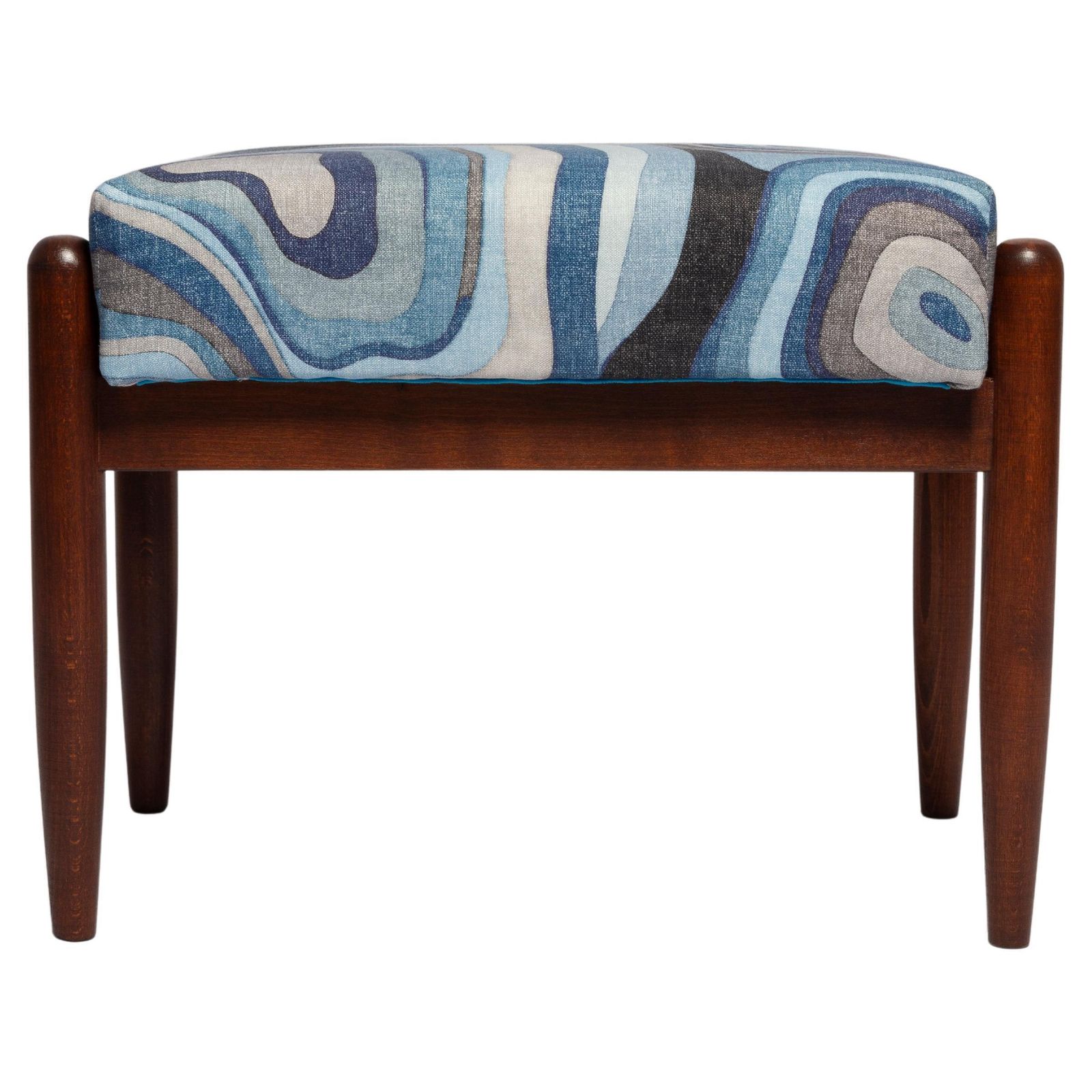 Blue Linen Mid Century Gfm Stool, Edmund Homa, Europe, 1960s