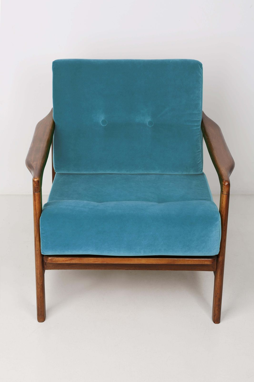 Mid Century Blue Velvet Vintage Armchair, Zenon Baczyk, Europe, 1960s photo for sale