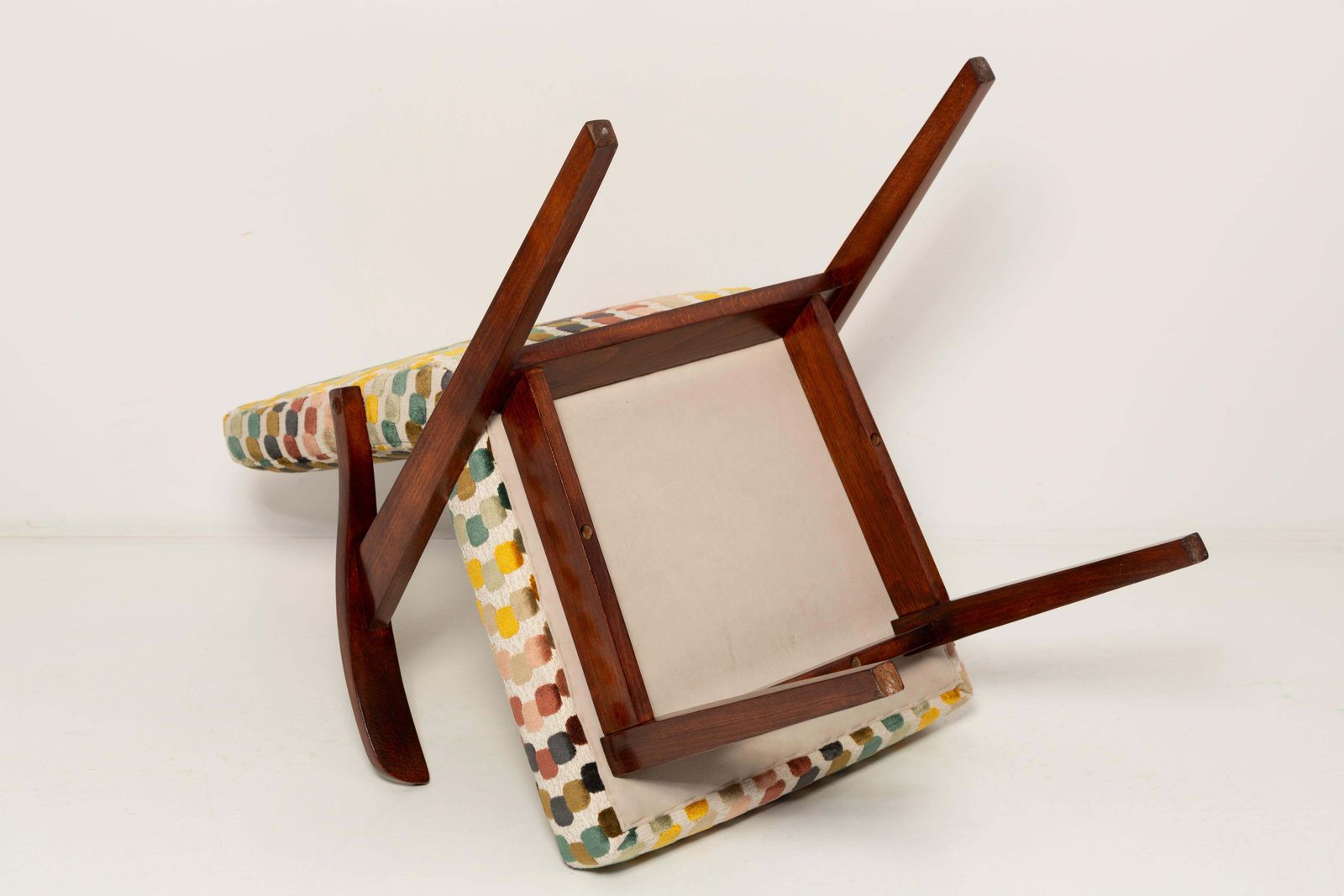 photo for sale Mid Century Orphisme Multicolored Velvet Armchair By M. Puchala, Europe, 1960s
