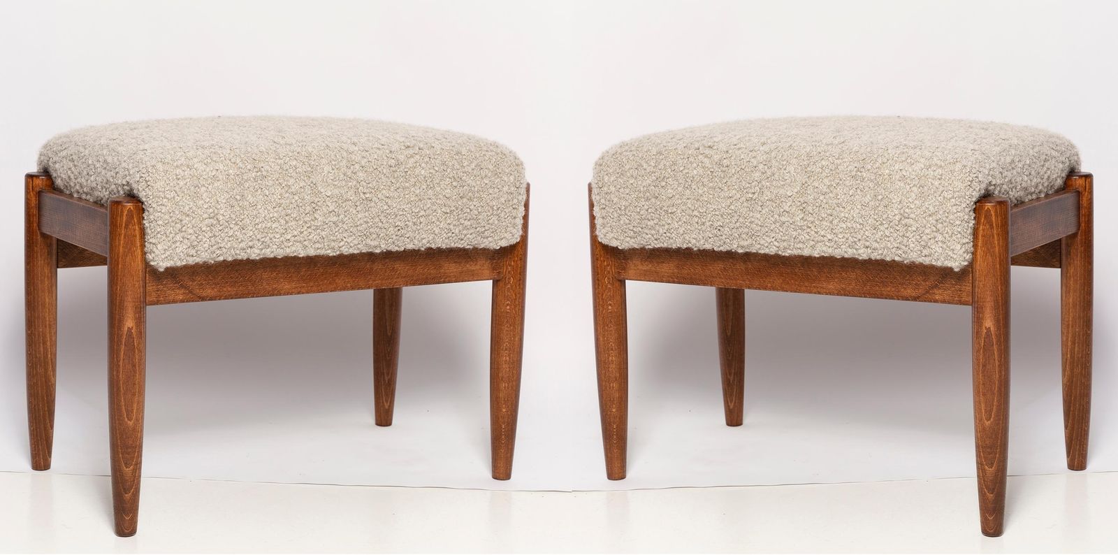 Pair Of Midcentury Gray Alpaca Wool Stools, Edmund Homa, Poland, 1960s photo 1020.0