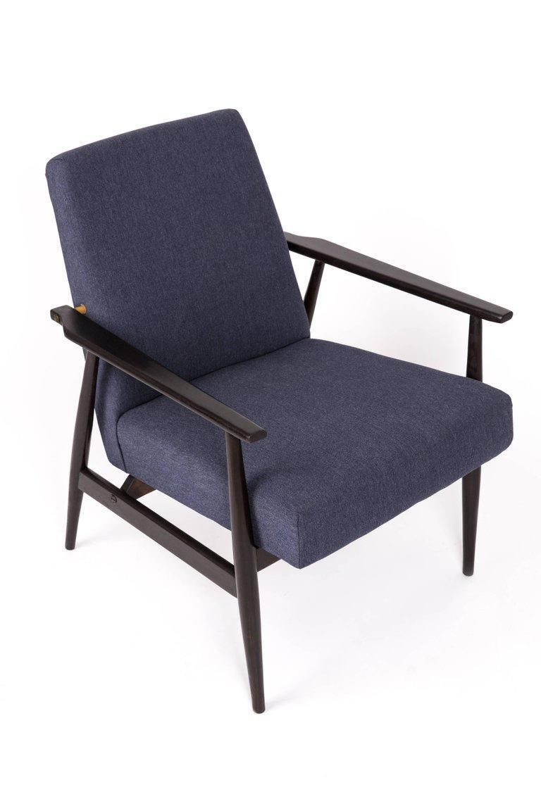 20th Century Navy Blue Denim Armchair, H. Lis, Poland, 1960s photo Furniture