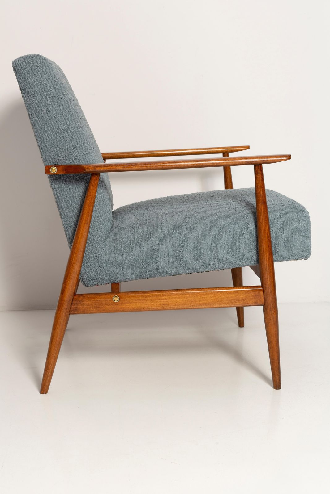 photo furniture Mid Century Gray Blue Boucle Dante Armchair, H. Lis, 1960s