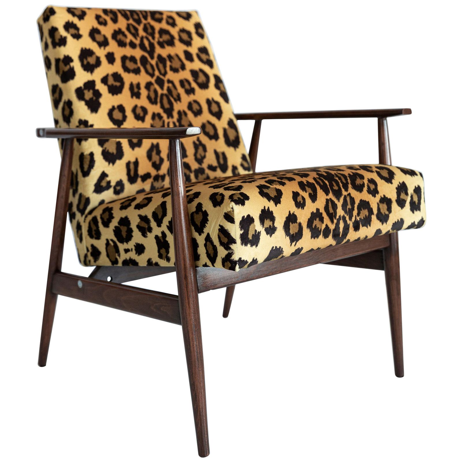 Midcentury Leopard Print Velvet Dante Armchair, H. Lis, 1960s