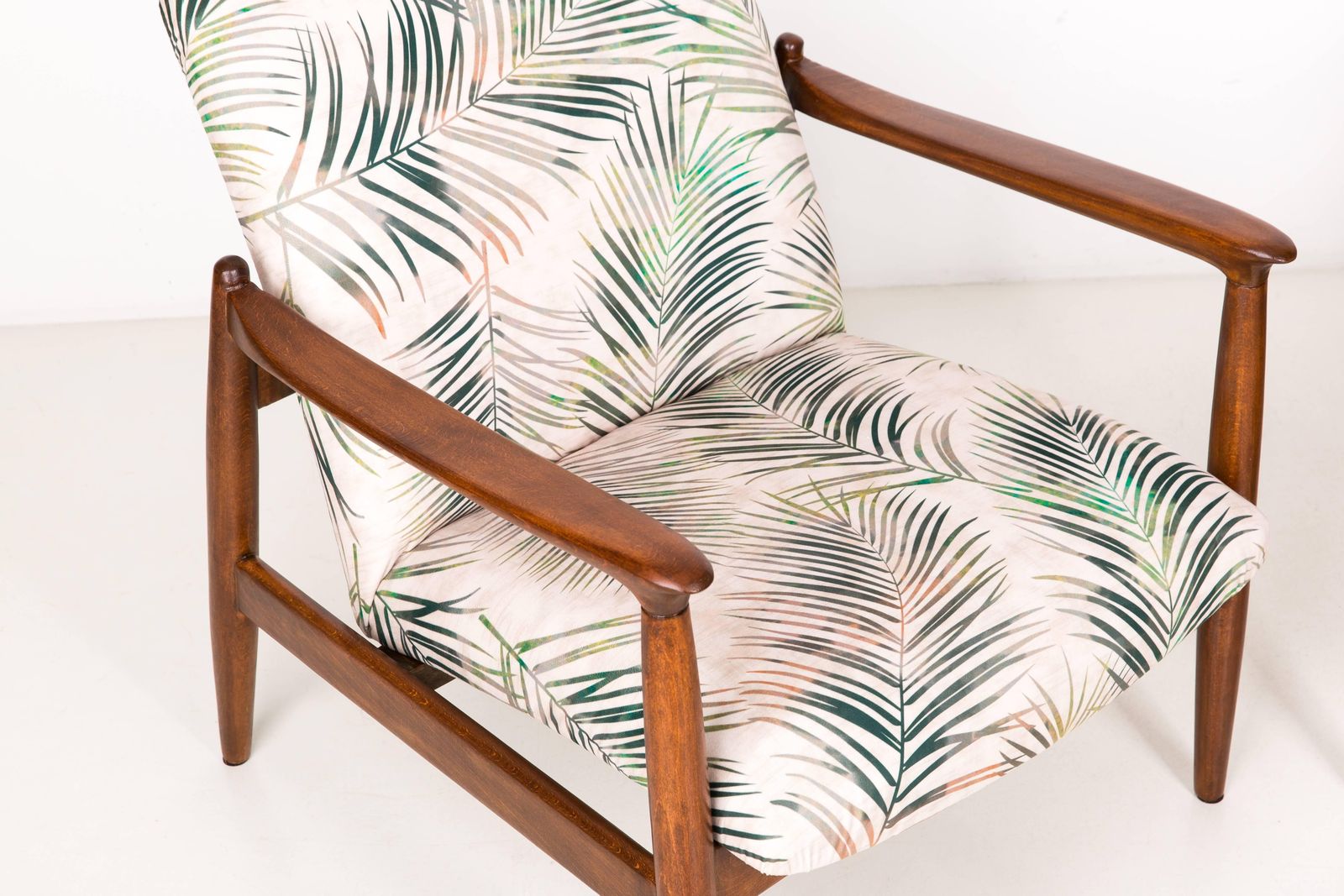Vintage Palm Tree Leaves Beige Velvet Armchair, Edmund Homa, 1960s photo furniture