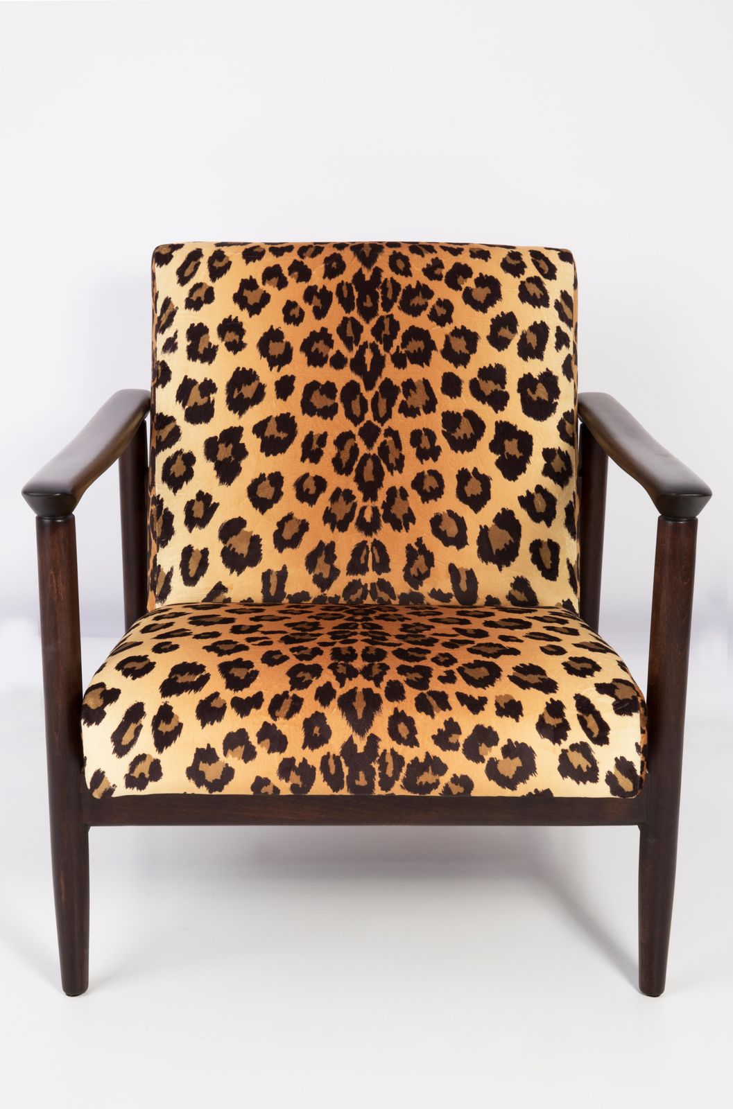 Leopard Velvet Armchair, Hollywood Regency, Dark Wood, Edmund Homa, 1960s Poland photo buy