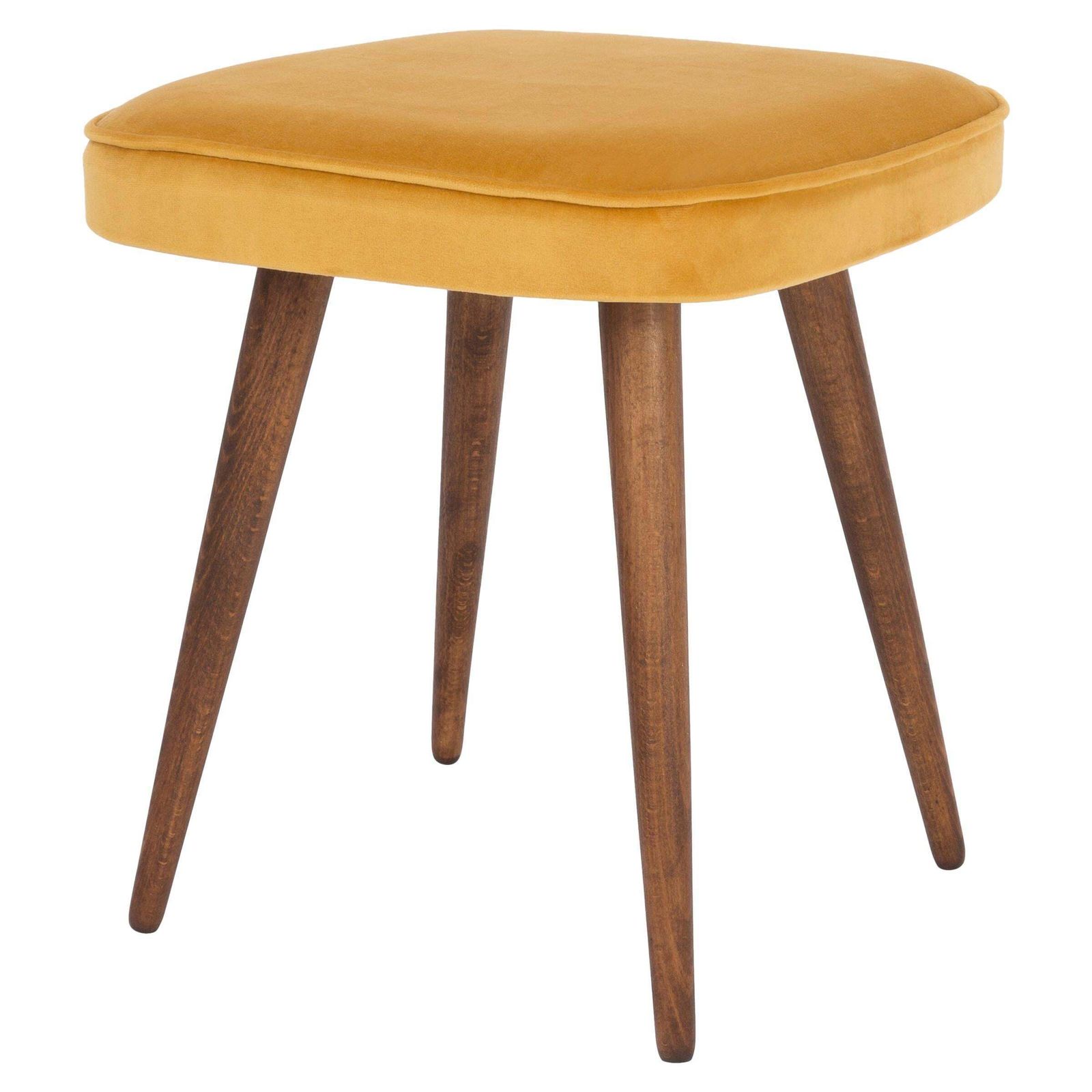 Mid Century Mustard Yellow Velvet Foot Stool, Europe, 1960s