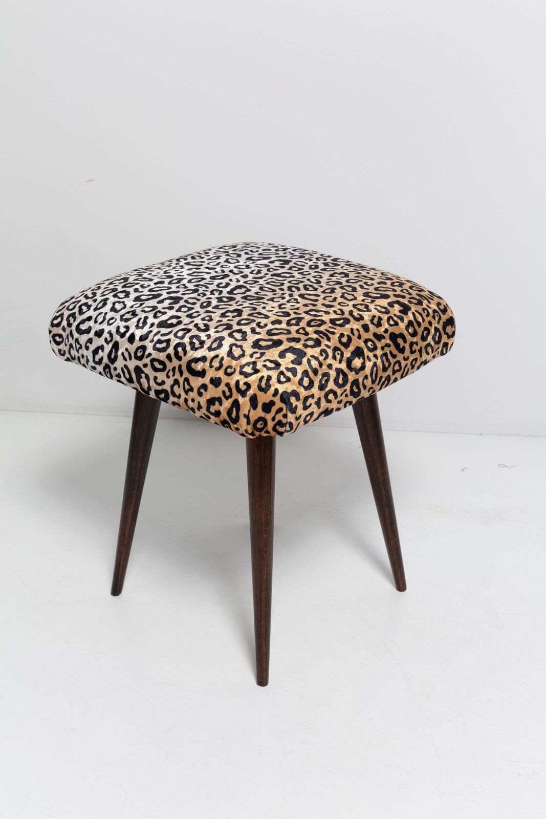 20th Century Leopard Velvet Vintage Stool, Europe, 1960s photo for sale