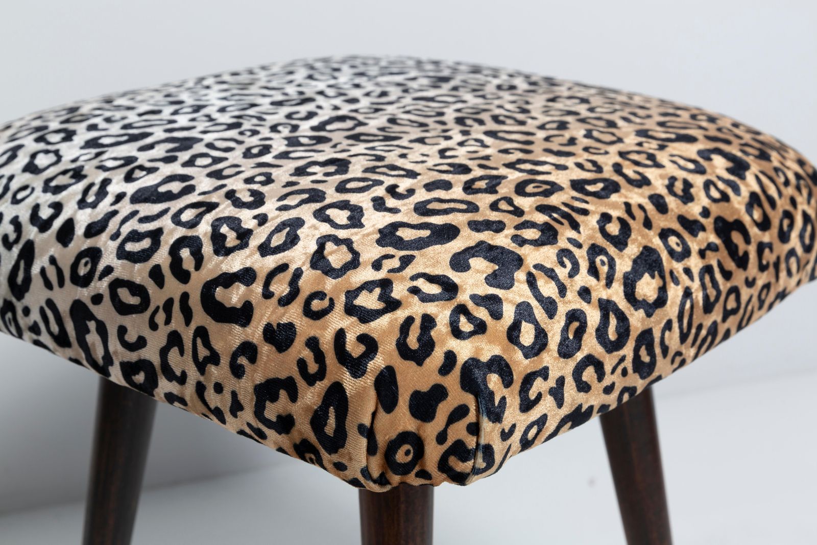 20th Century Leopard Velvet Vintage Stool, Europe, 1960s photo vintage
