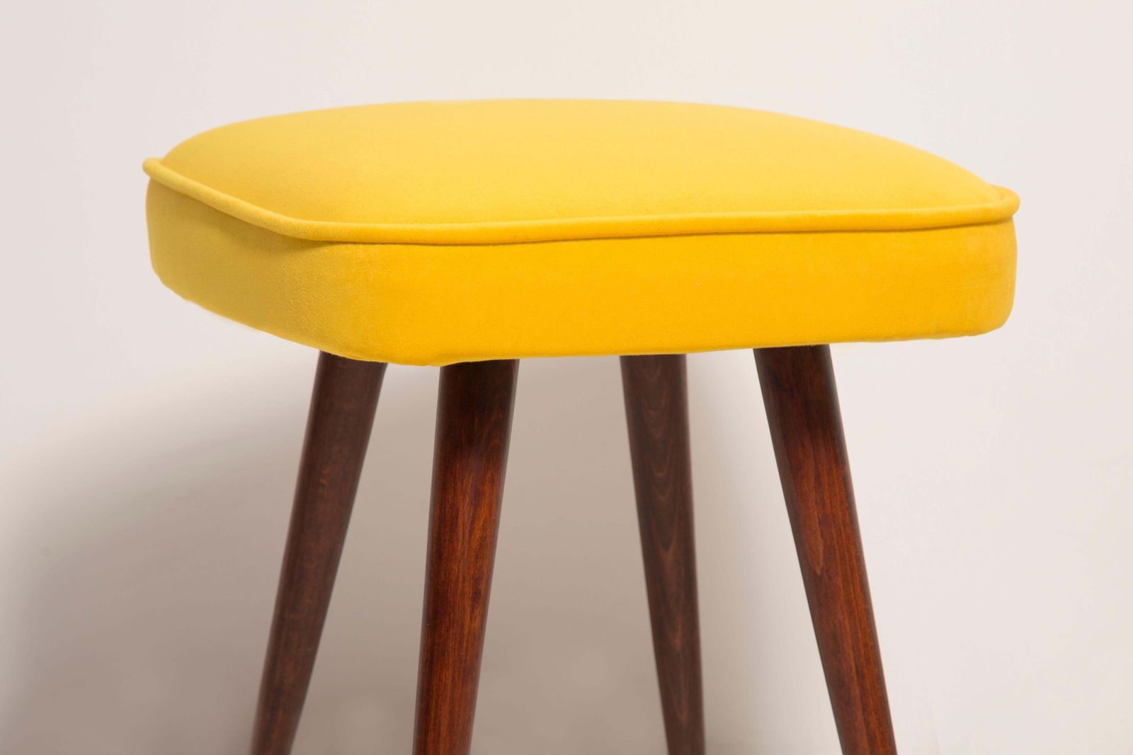 Mid Century Mustard Yellow Velvet Foot Stool, Poland, 1960s photo 213.0