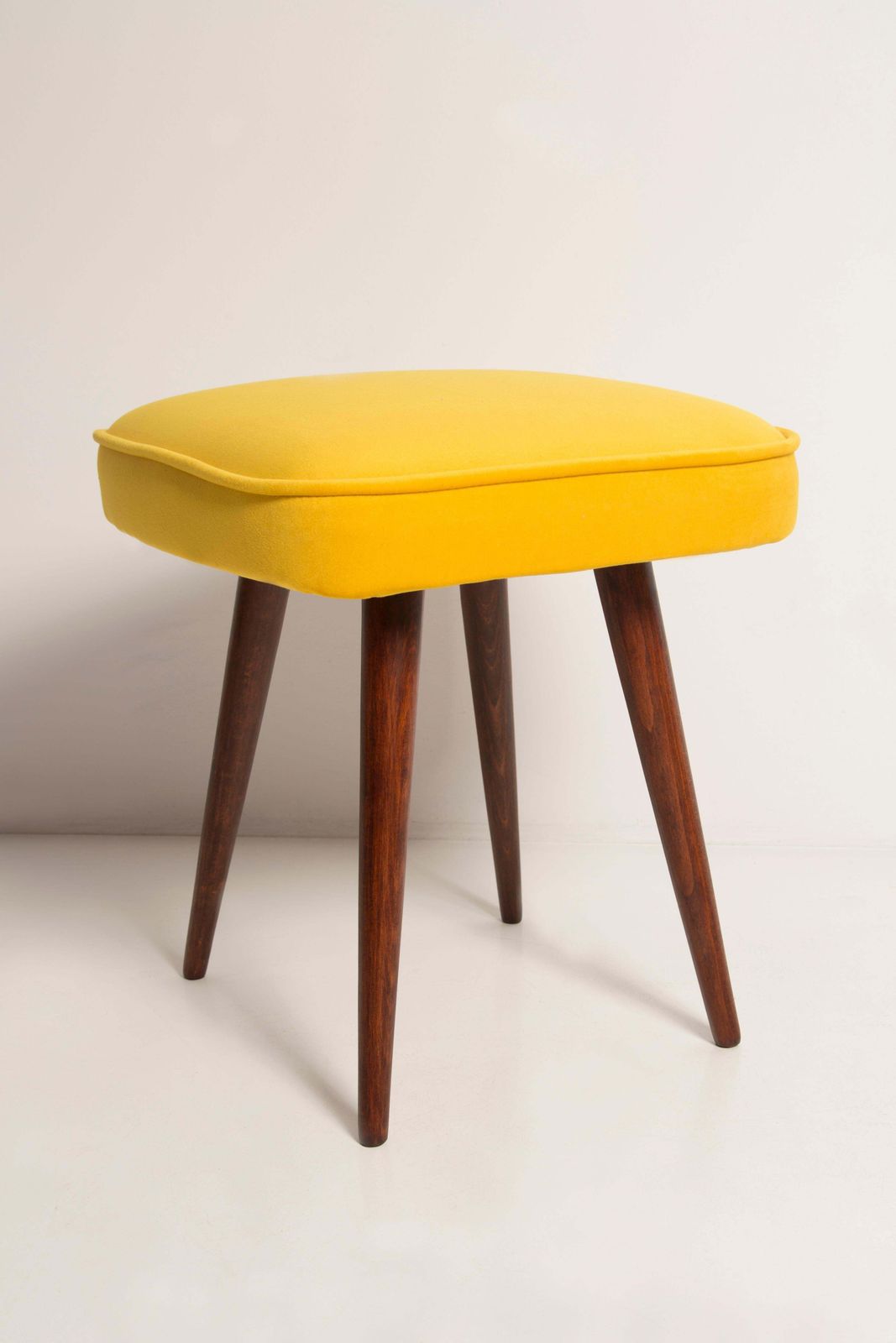 Mid Century Mustard Yellow Velvet Foot Stool, Poland, 1960s photo buy
