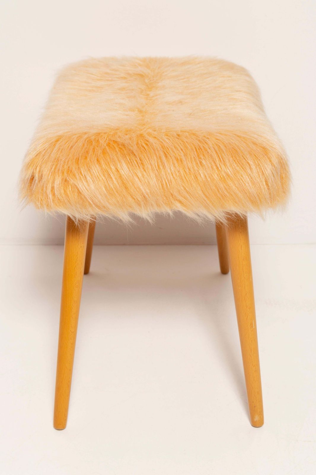 photo furniture Mid Century Faux Fur Orange Vintage Stool, Denmark, 1960