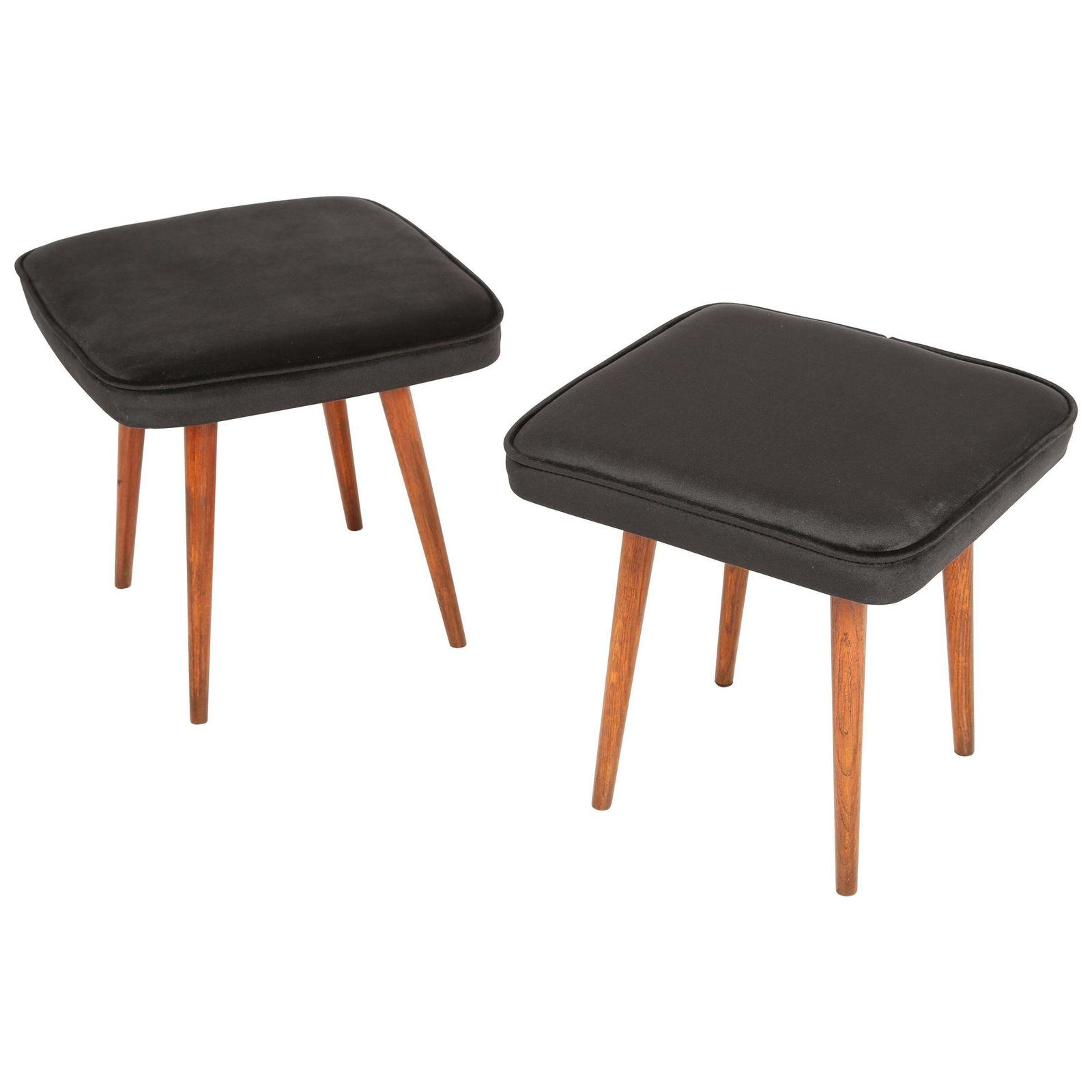 Set Of Two 20th Century Mini Black Velvet Stools, 1960s