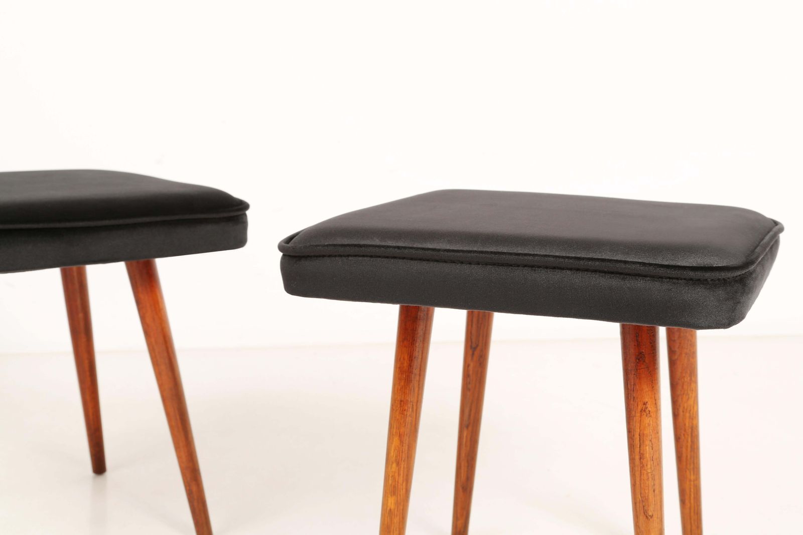 Set Of Two 20th Century Mini Black Velvet Stools, 1960s photo Furniture