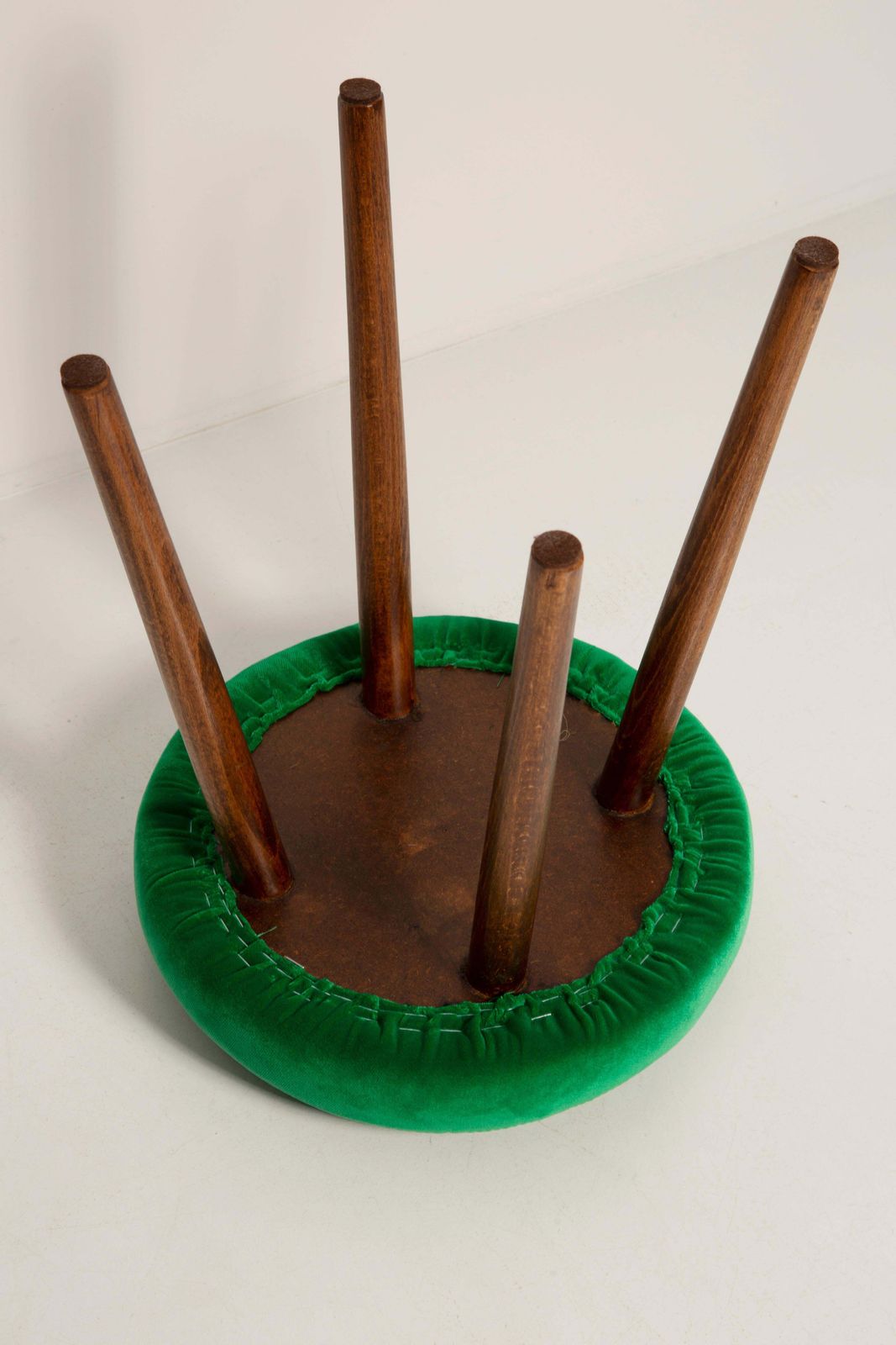 Mid Century Grass Green Velvet Stool, Europe, 1960s photo buy