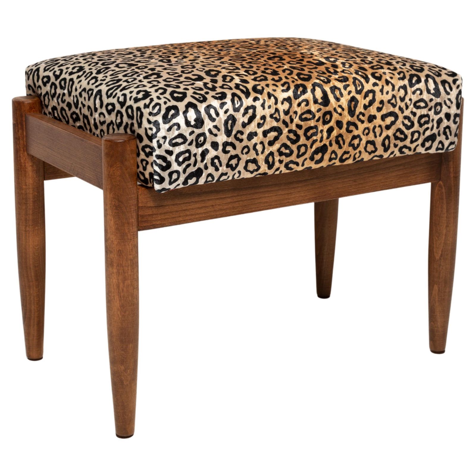 Midcentury Vintage Leopard Velvet Stool, Edmund Homa, Europe, 1960s