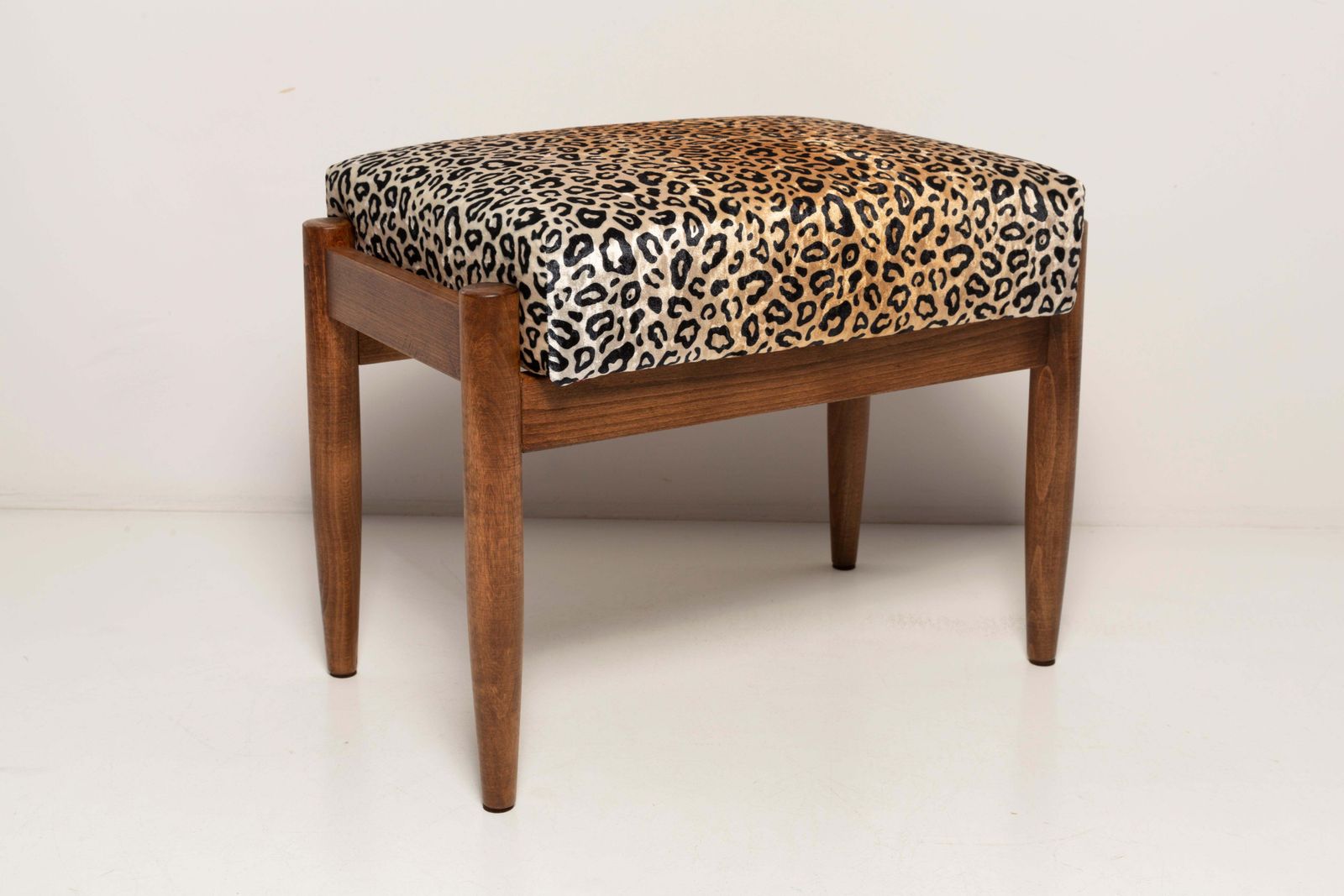 Midcentury Vintage Leopard Velvet Stool, Edmund Homa, Europe, 1960s photo Furniture