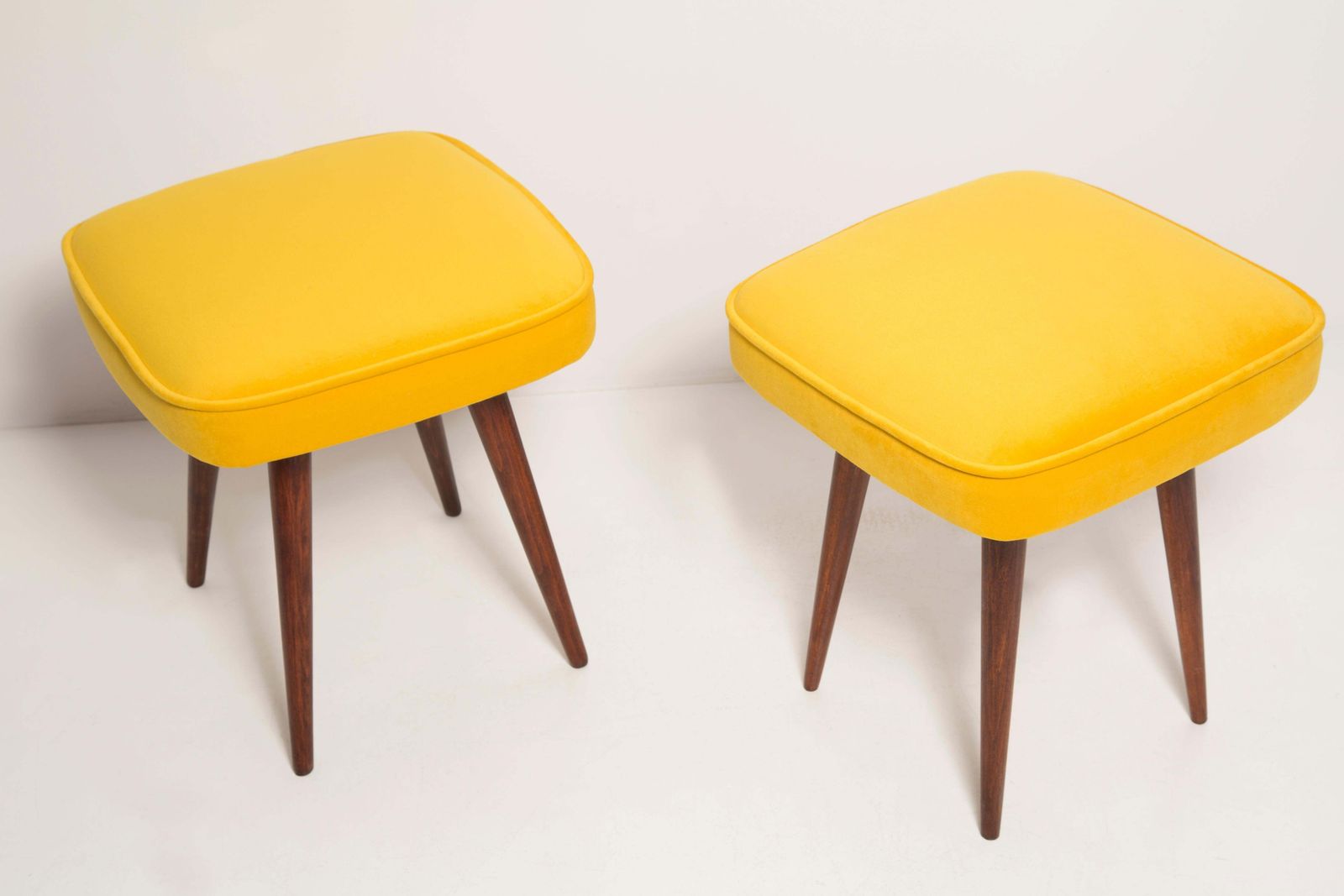 Set Of Two Mid Century Yellow Velvet Foot Stools, Europe, 1960s photo vinterior