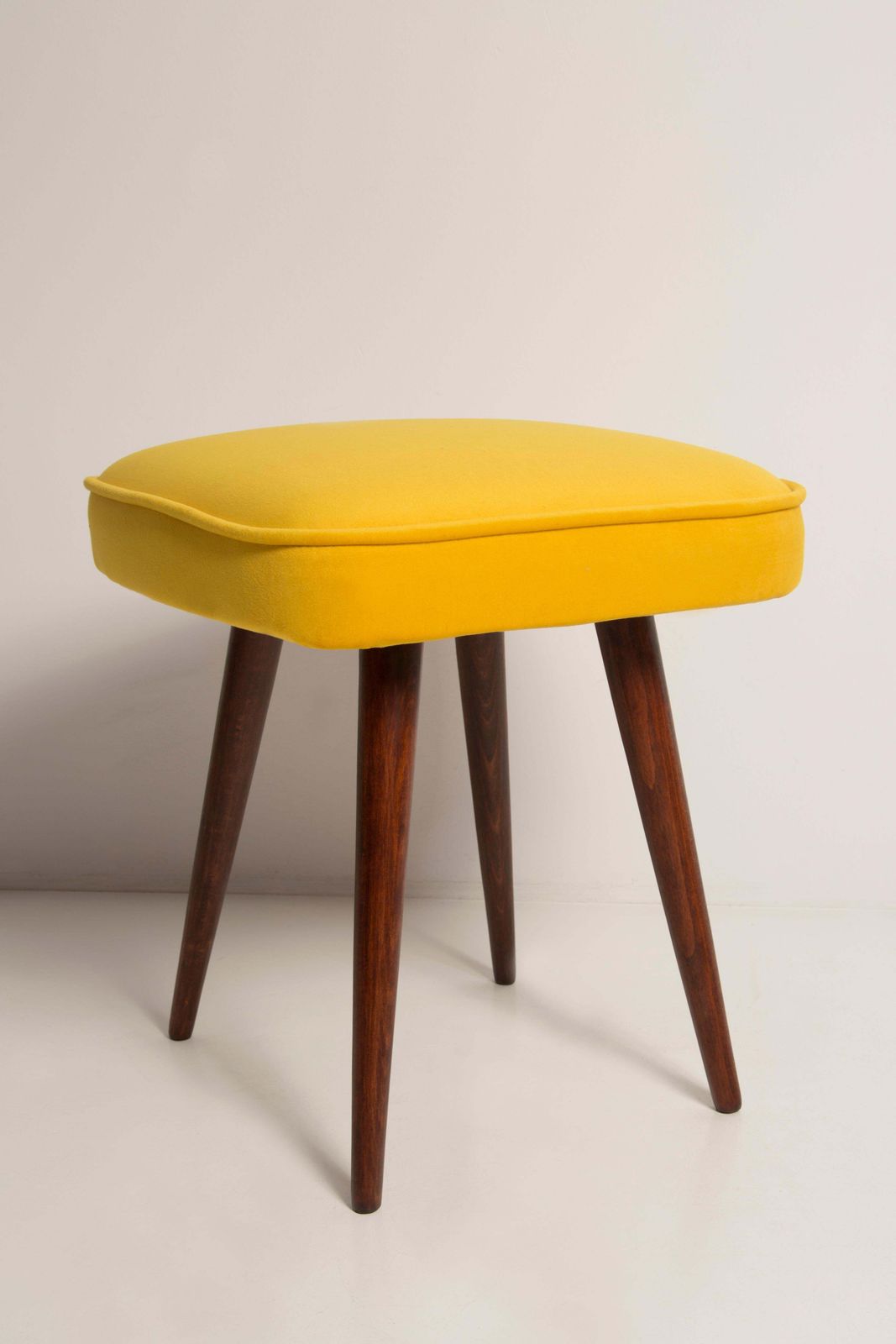 383.0 Set Of Two Mid Century Yellow Velvet Foot Stools, Europe, 1960s photo