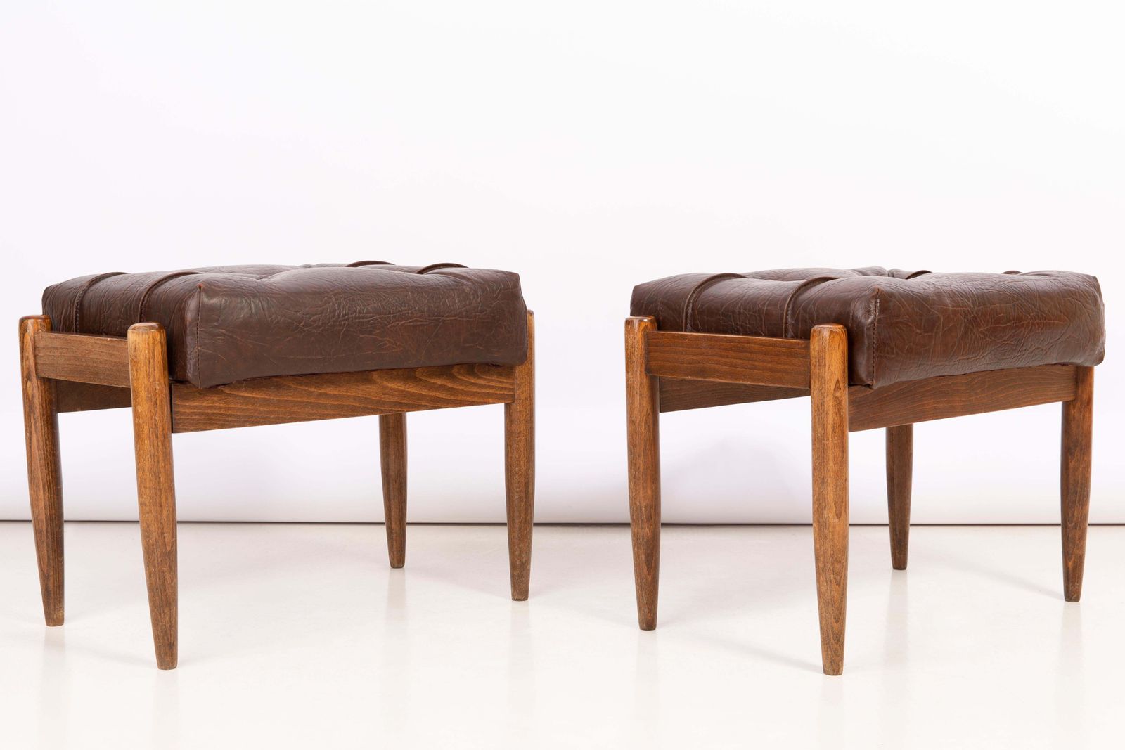 Set Of Two Faux Leather Brown Vintage Stools, Edmund Homa, 1960s photo for sale