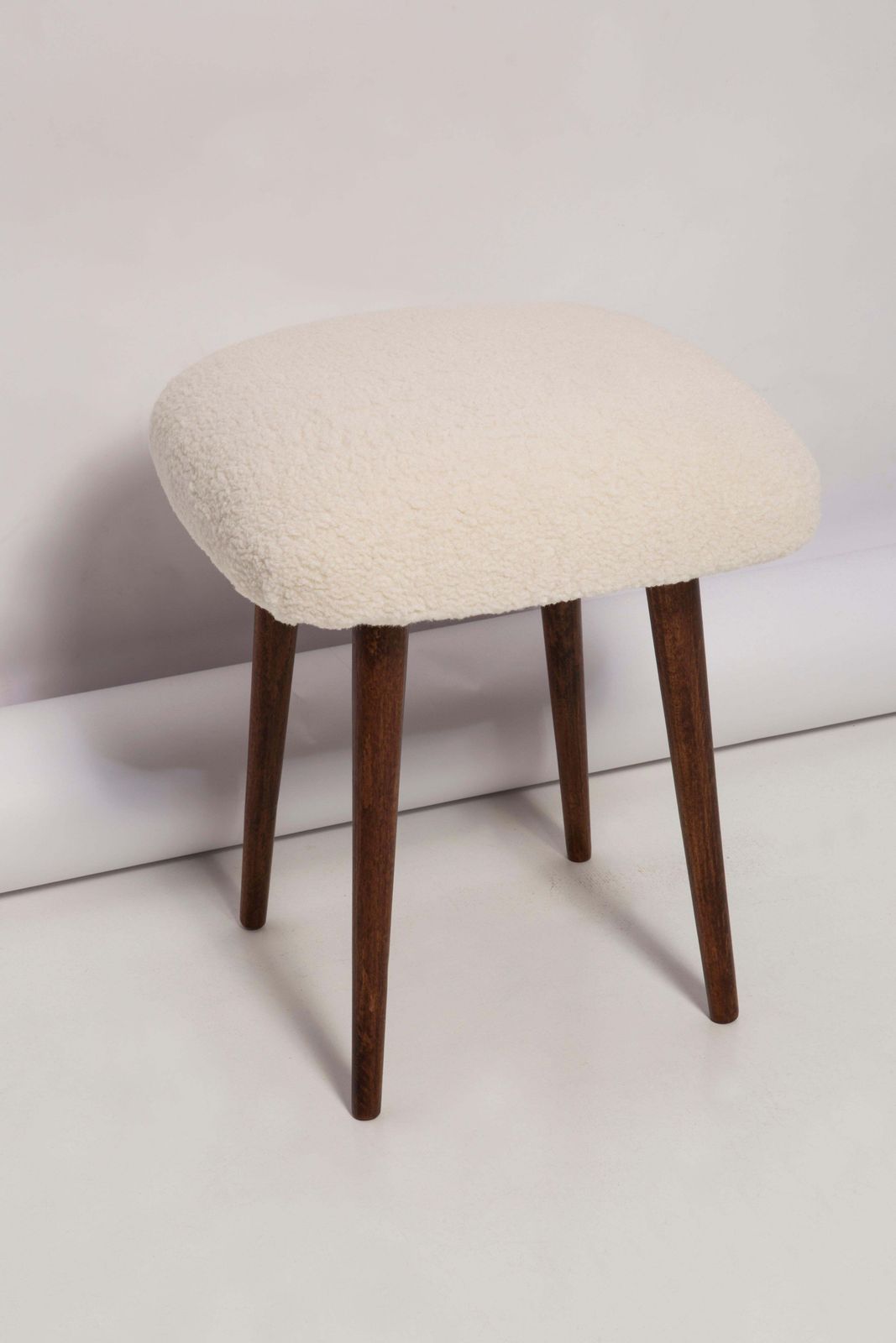 Set Of Two Mid Century Modern Light Beige Boucle Stool, Europe, 1960s photo for sale