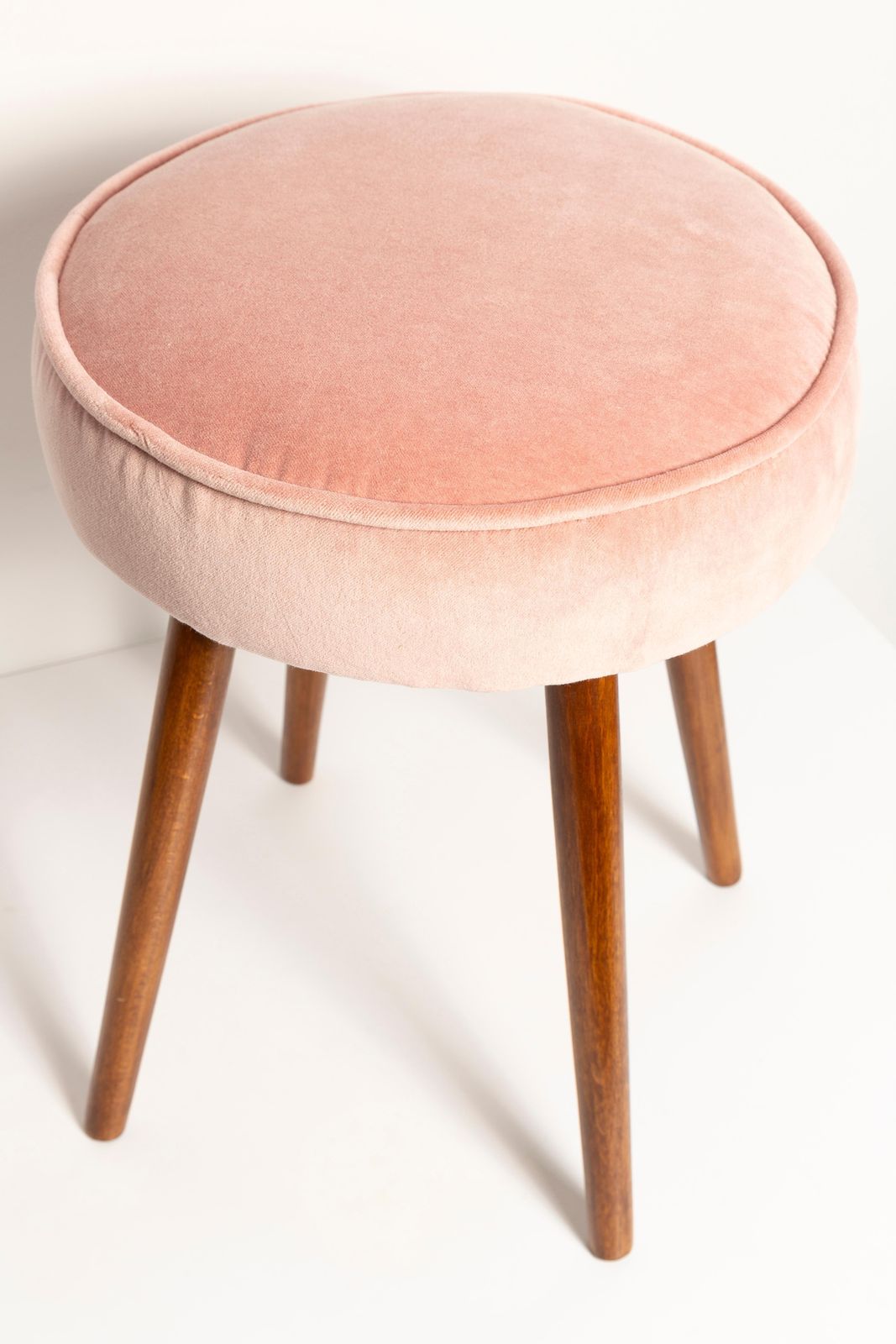 Set Of Two Mid Century Baby Pink Velvet Stools, Europe, 1960s photo vinterior