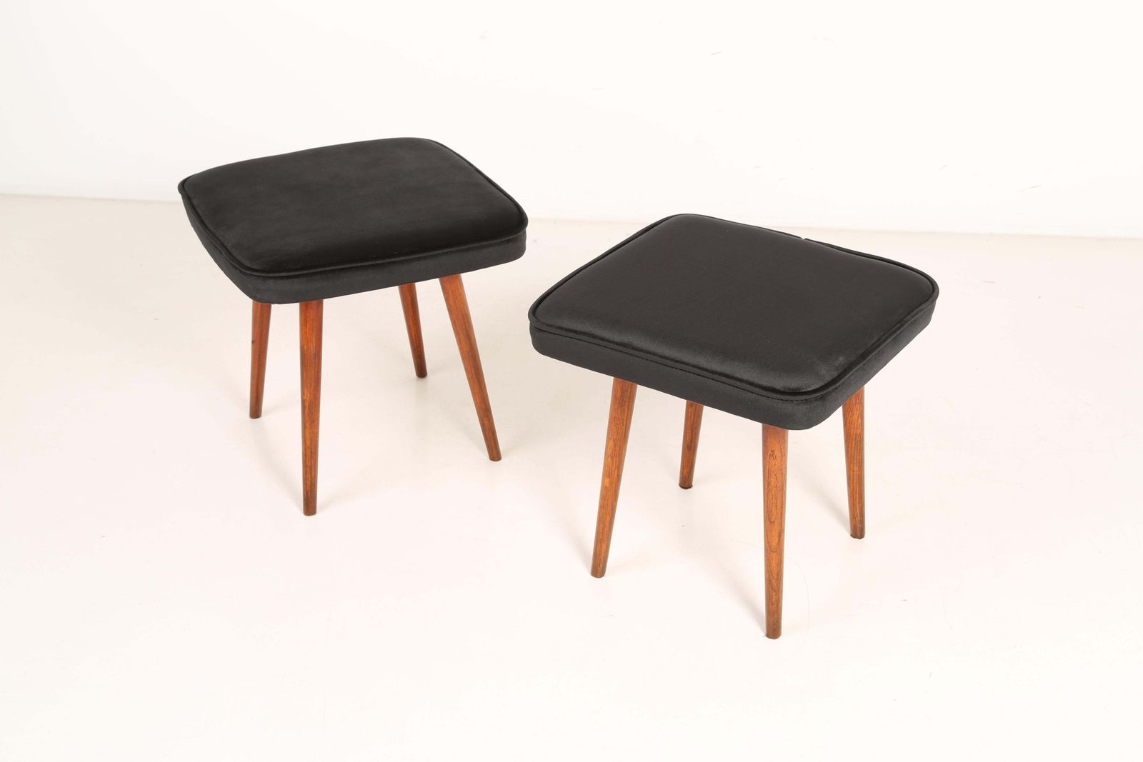 Pair Of Mini Black Velvet Stools, Europe, 1960s photo furniture