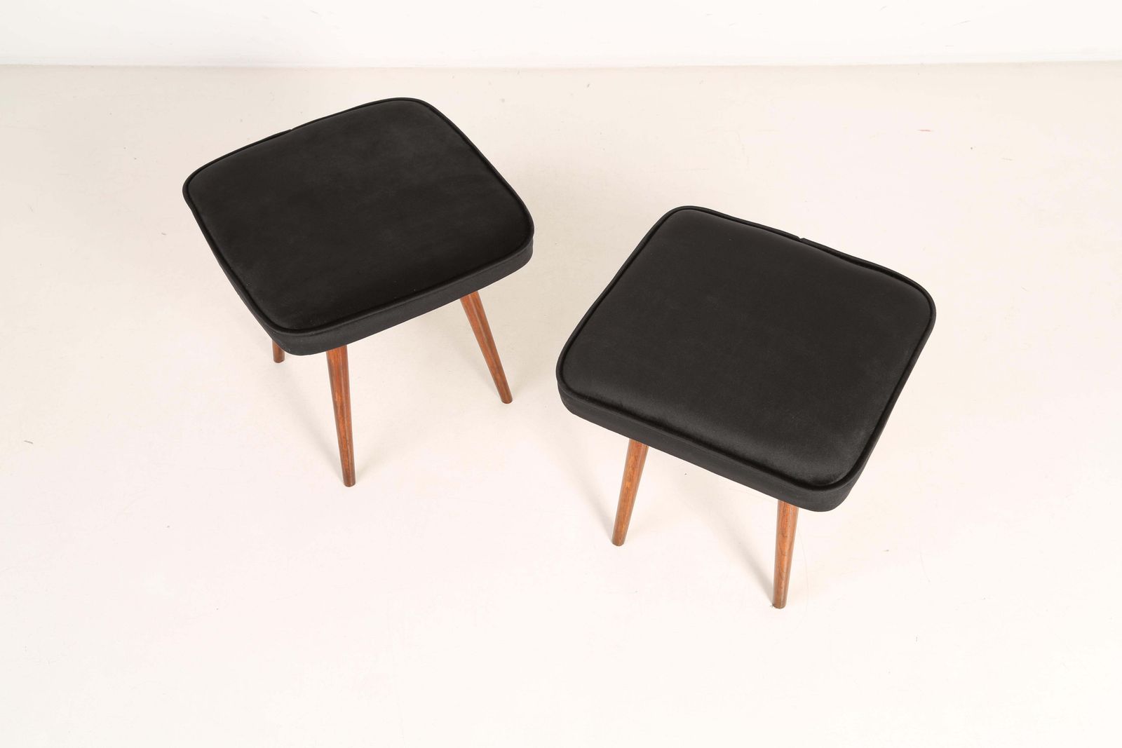 photo for sale Pair Of Mini Black Velvet Stools, Europe, 1960s